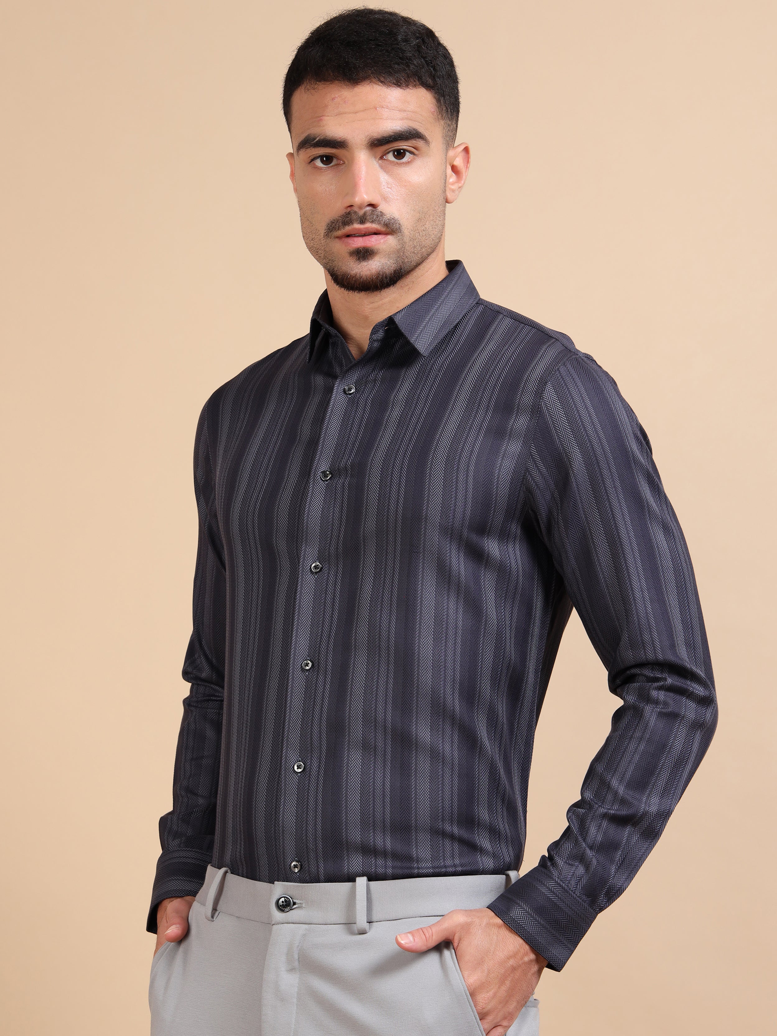 Slate Grey Formal Stripe Shirt