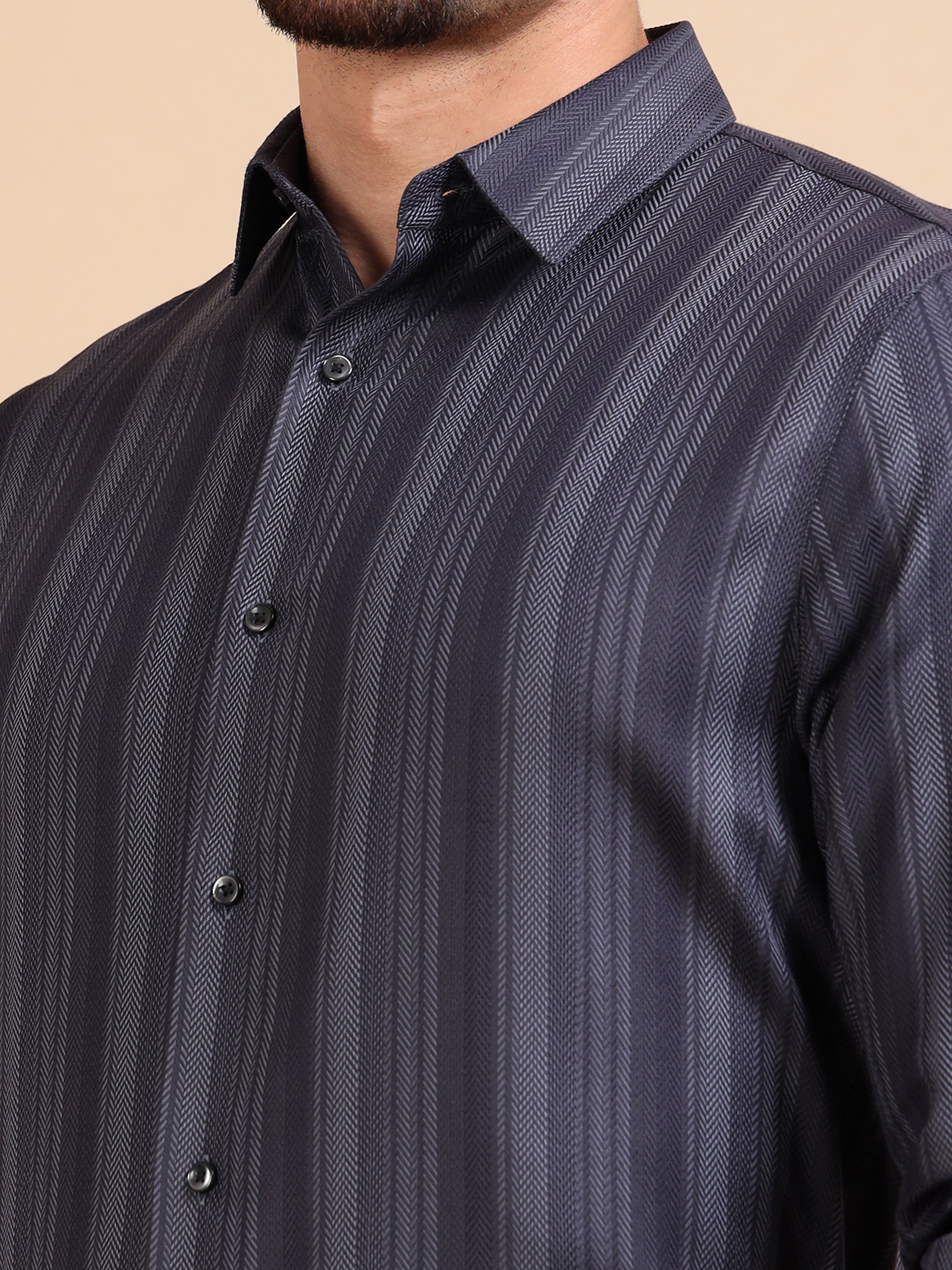 Slate Grey Formal Stripe Shirt