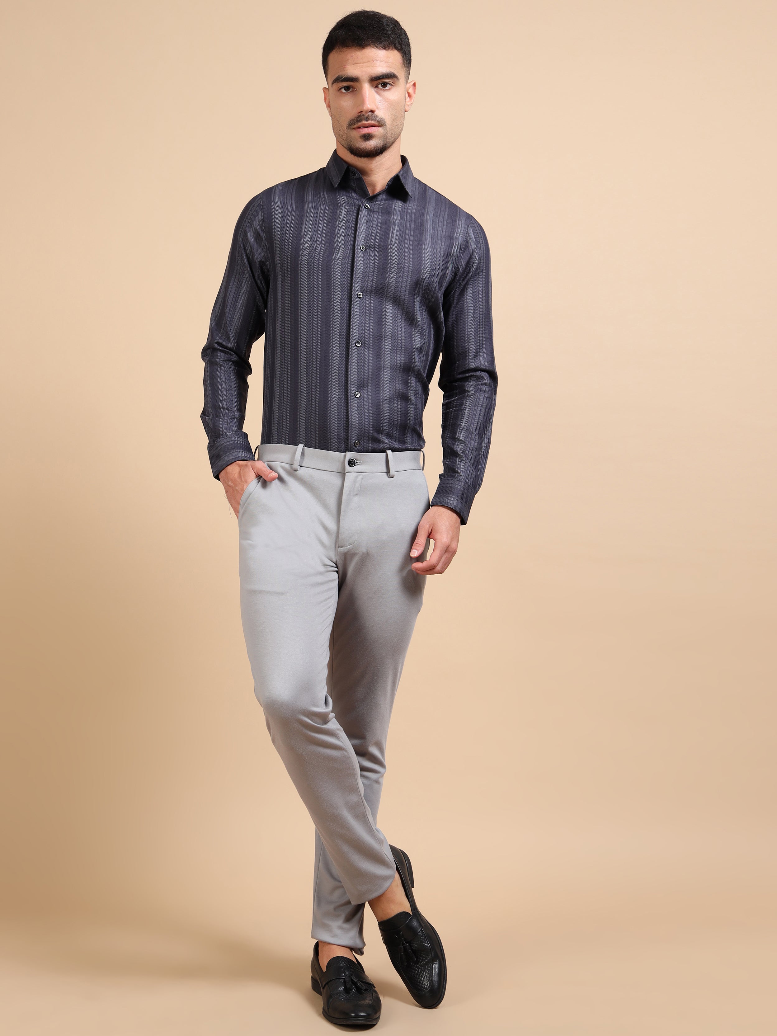 Slate Grey Formal Stripe Shirt