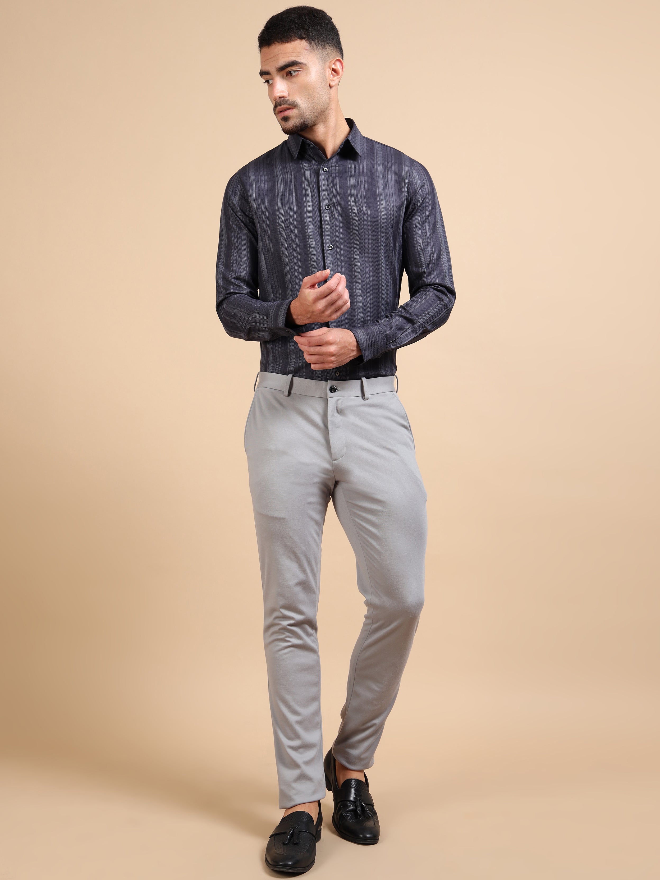 Slate Grey Formal Stripe Shirt