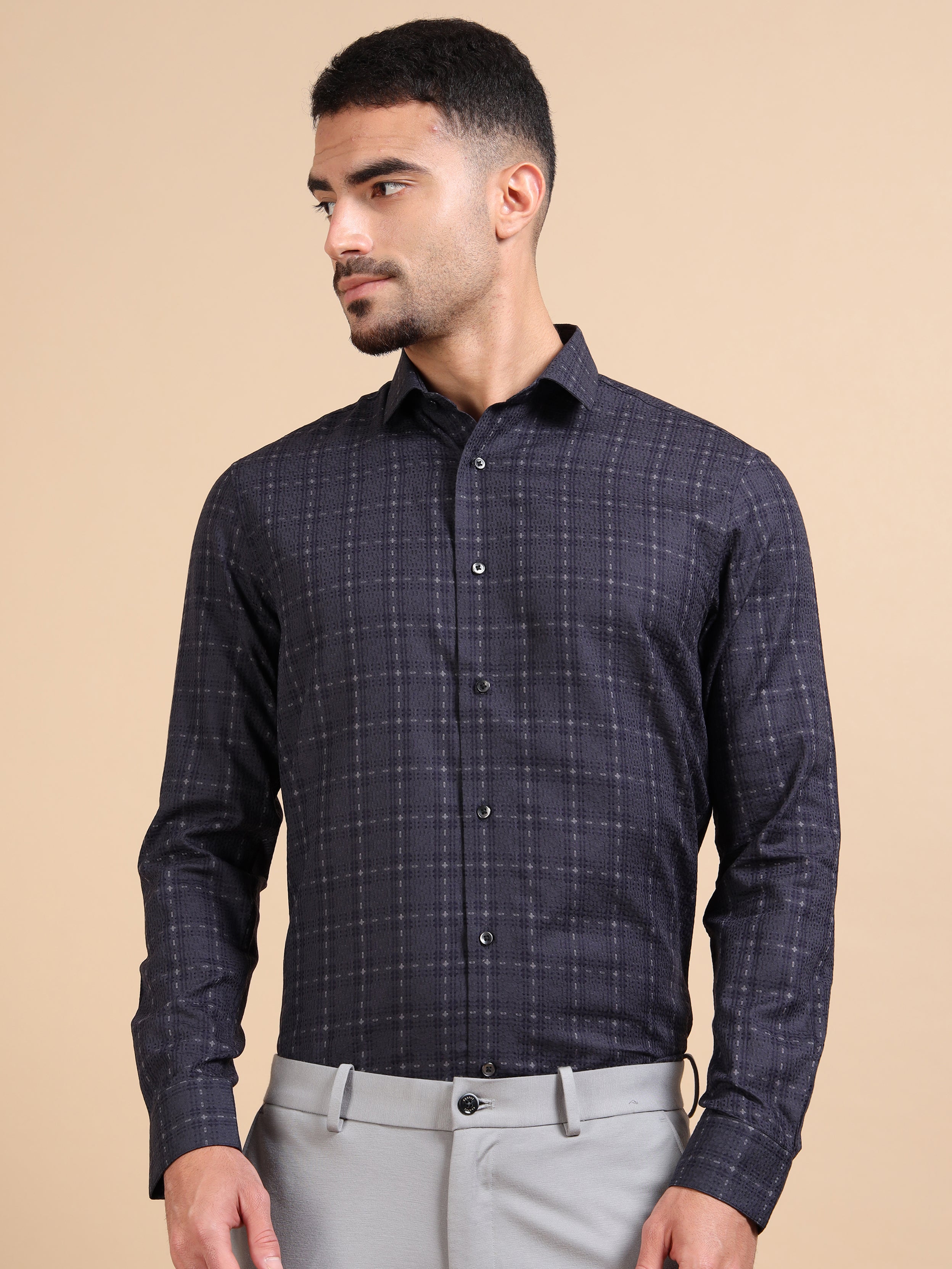 Black Checkered Jacquard Shirt