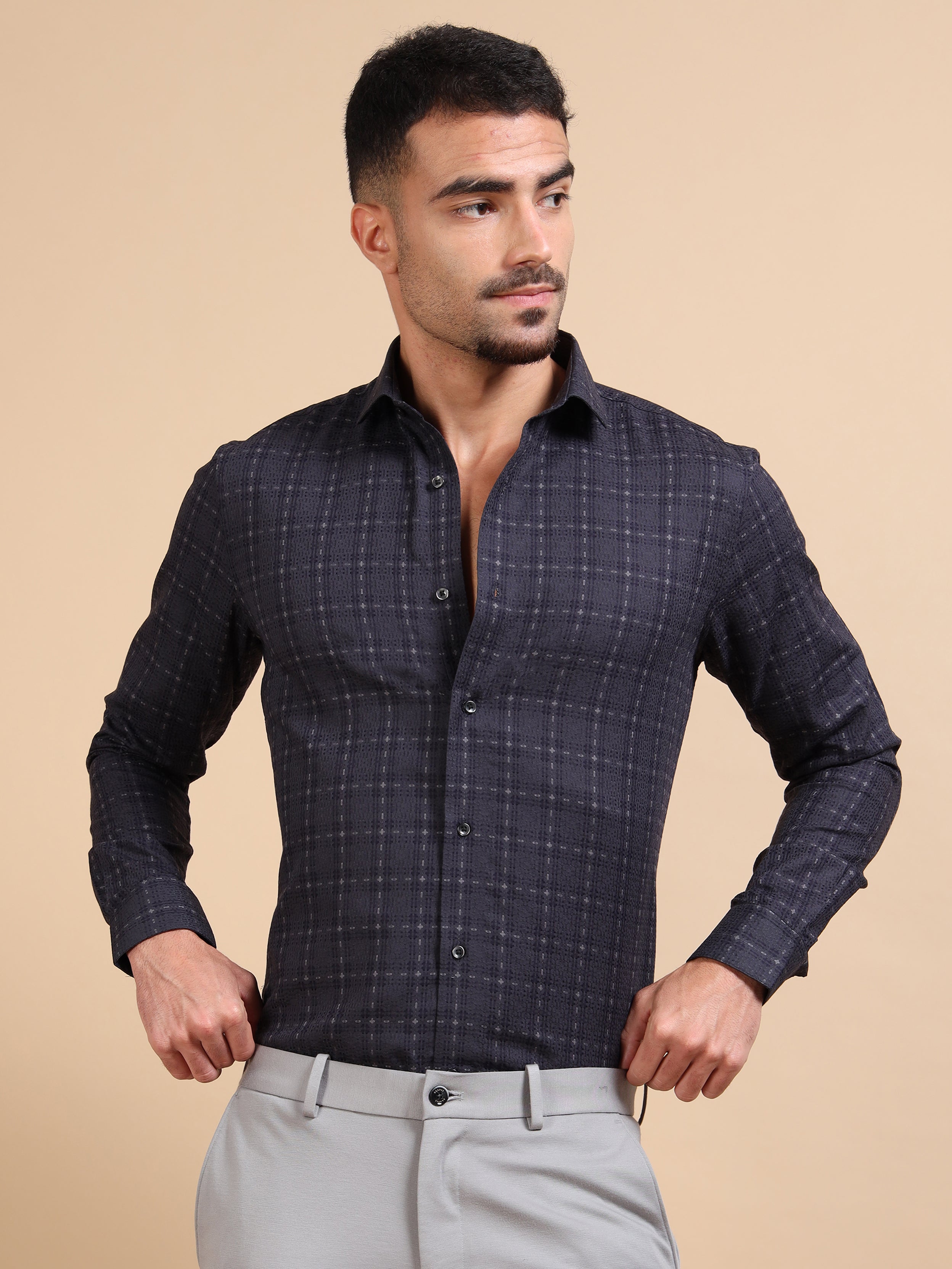 Black Checkered Jacquard Shirt