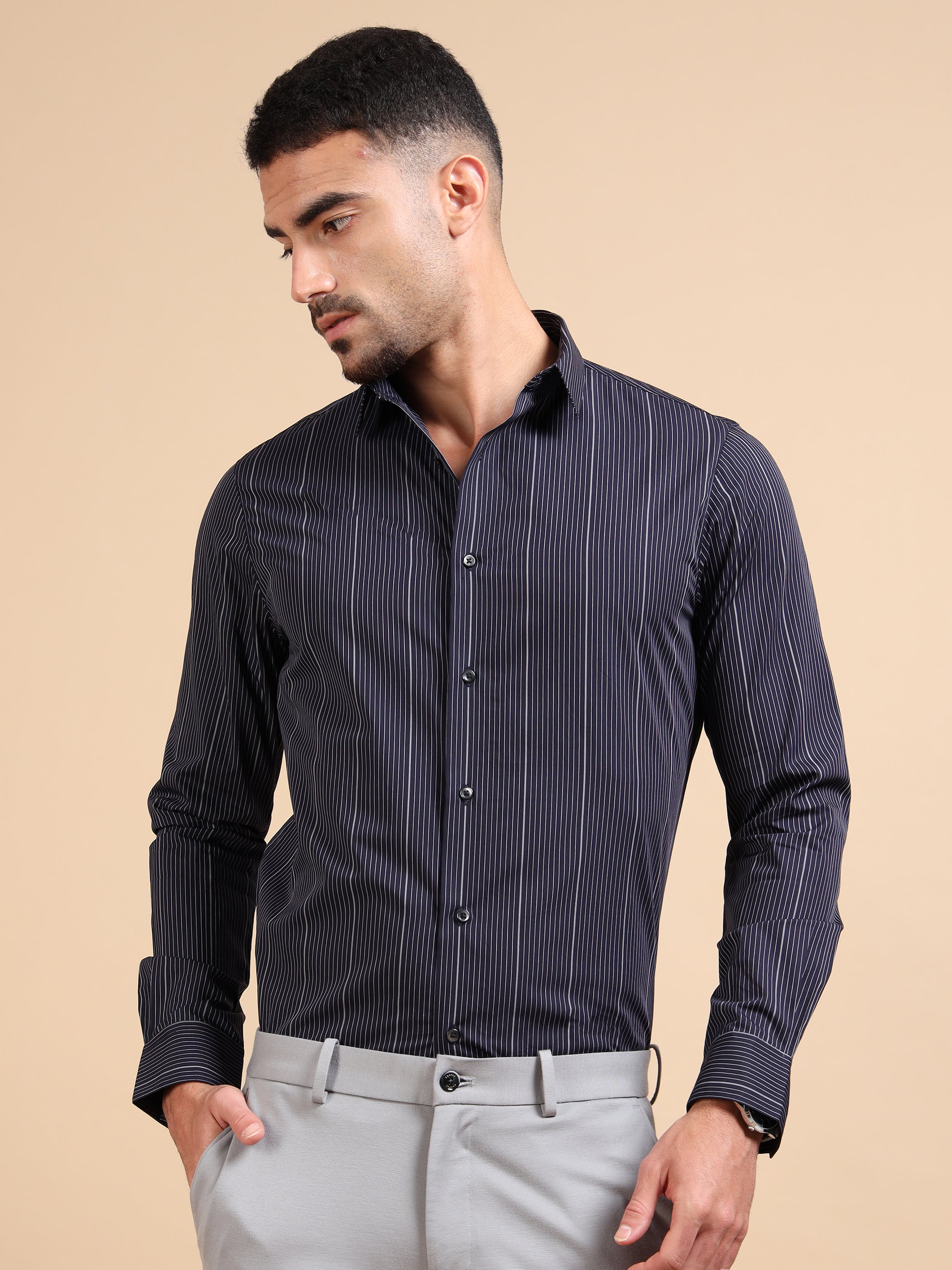 Navy Pureplay Stripe Shirt