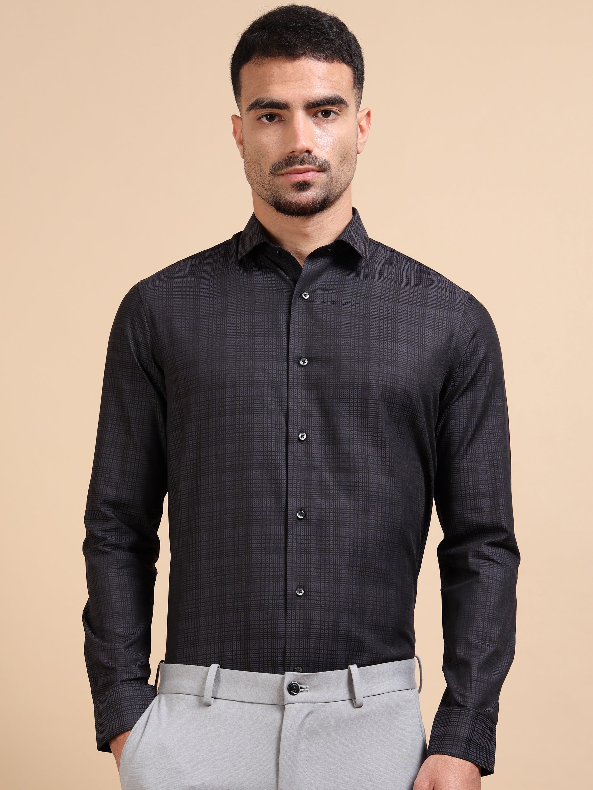 Amazing Black Check Formal Shirt