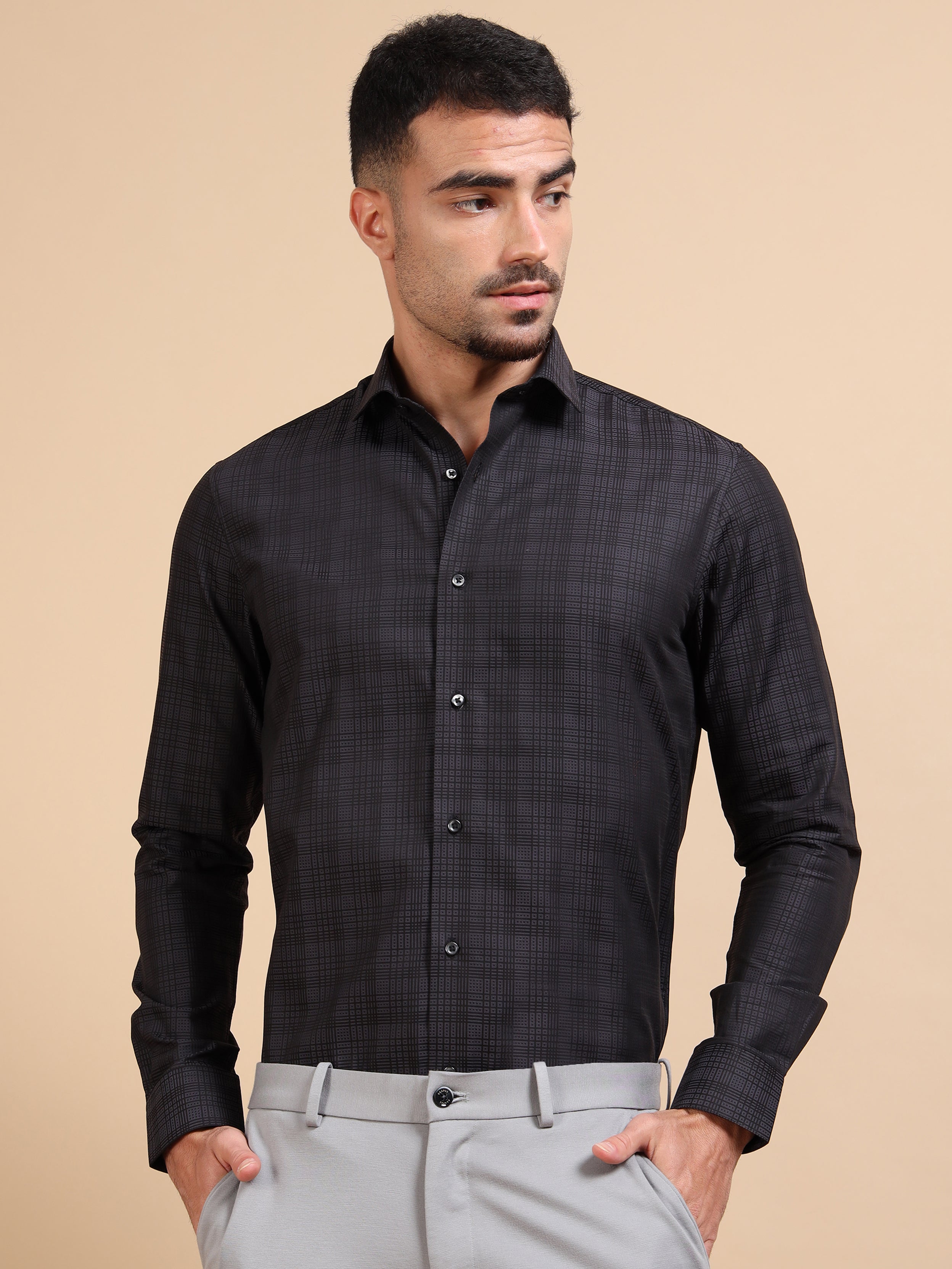 Amazing Black Check Formal Shirt