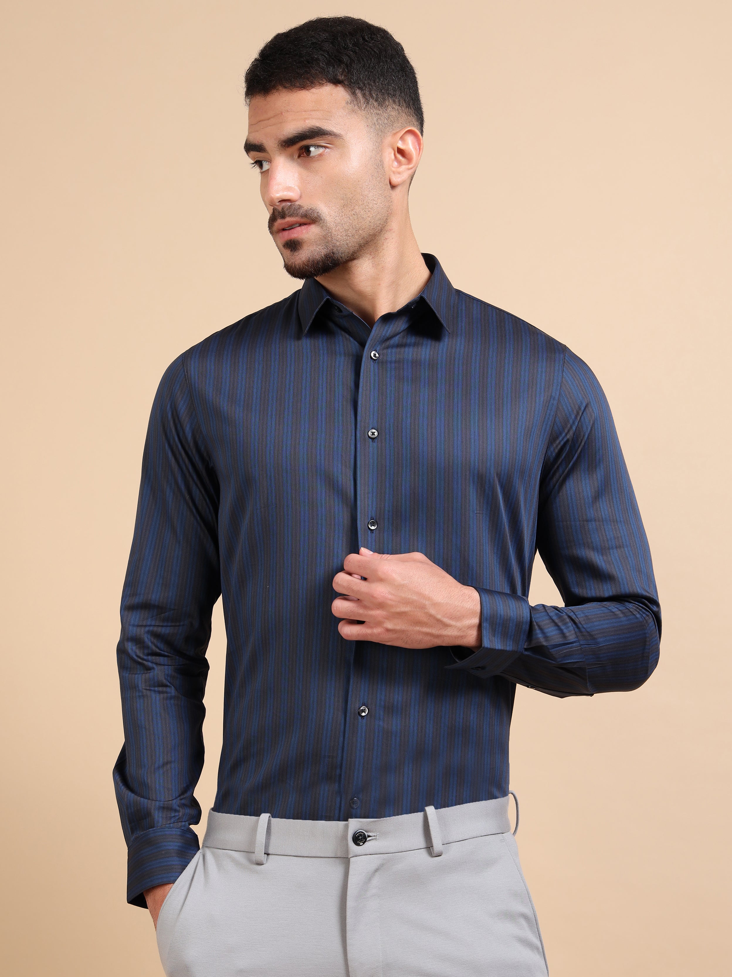 Macho Navy Formal Stripe Shirt