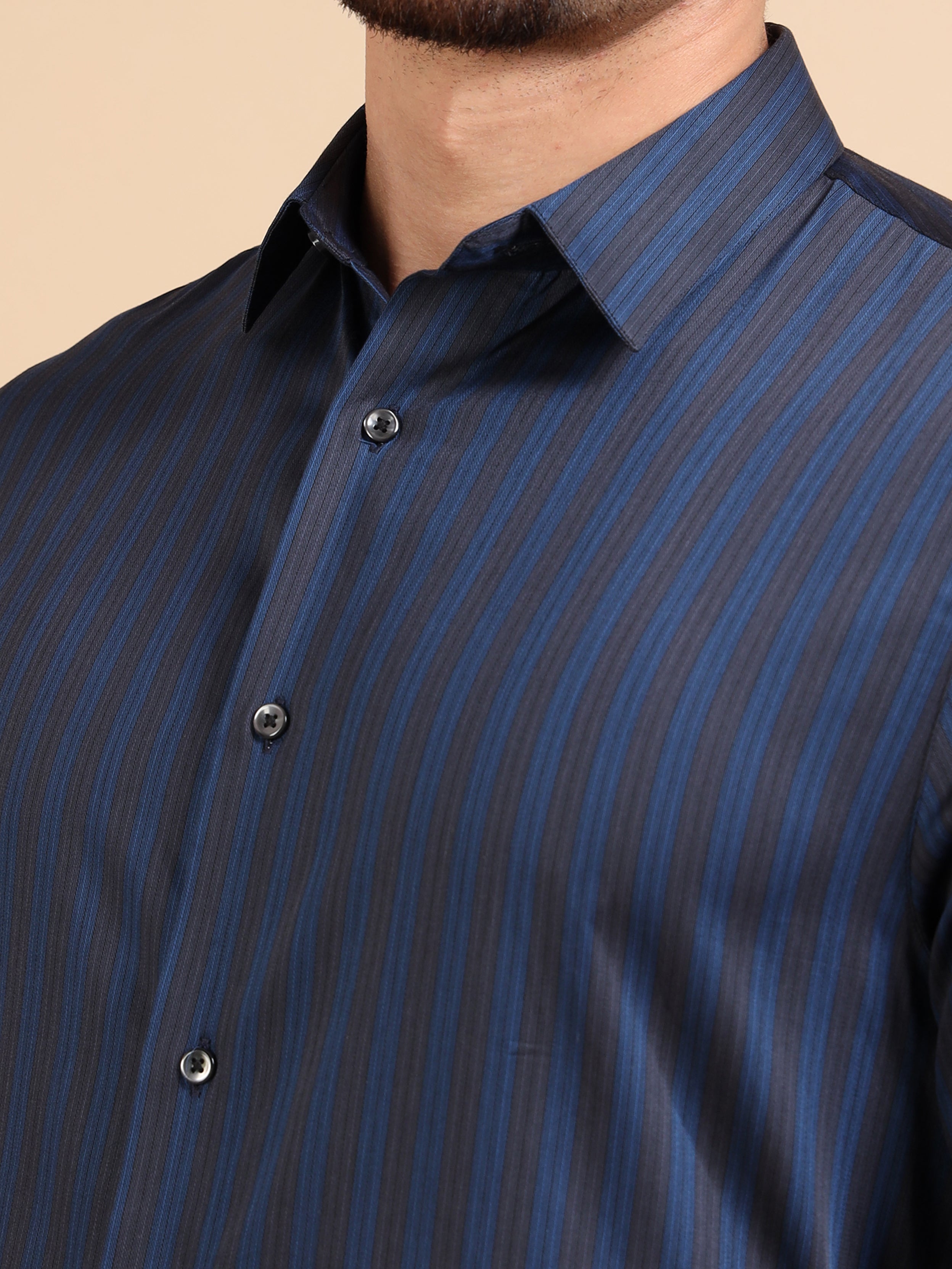 Macho Navy Formal Stripe Shirt