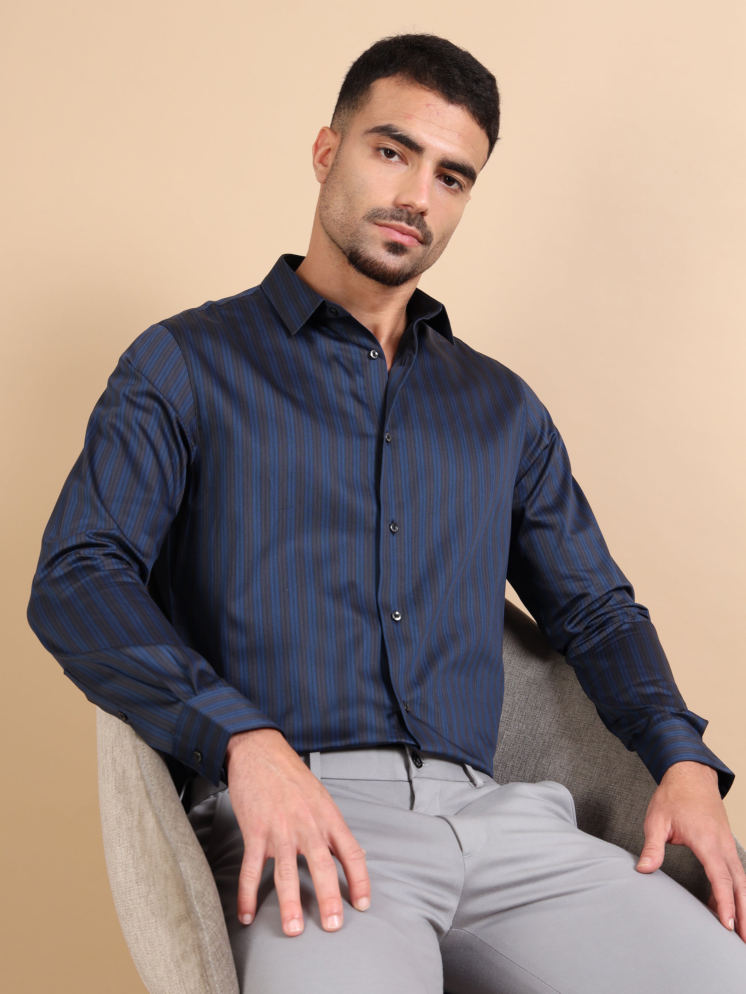 Macho Navy Formal Stripe Shirt