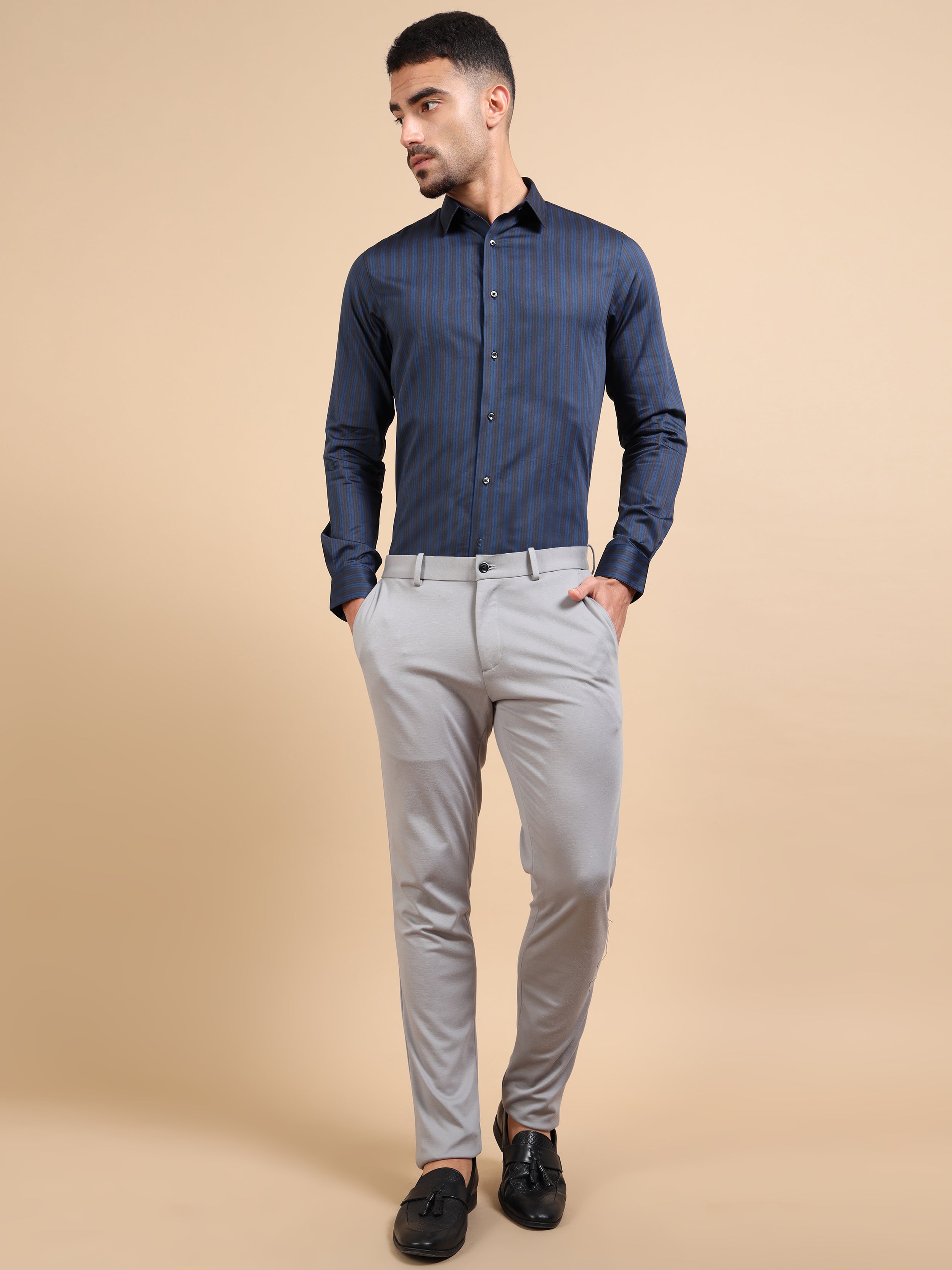 Macho Navy Formal Stripe Shirt