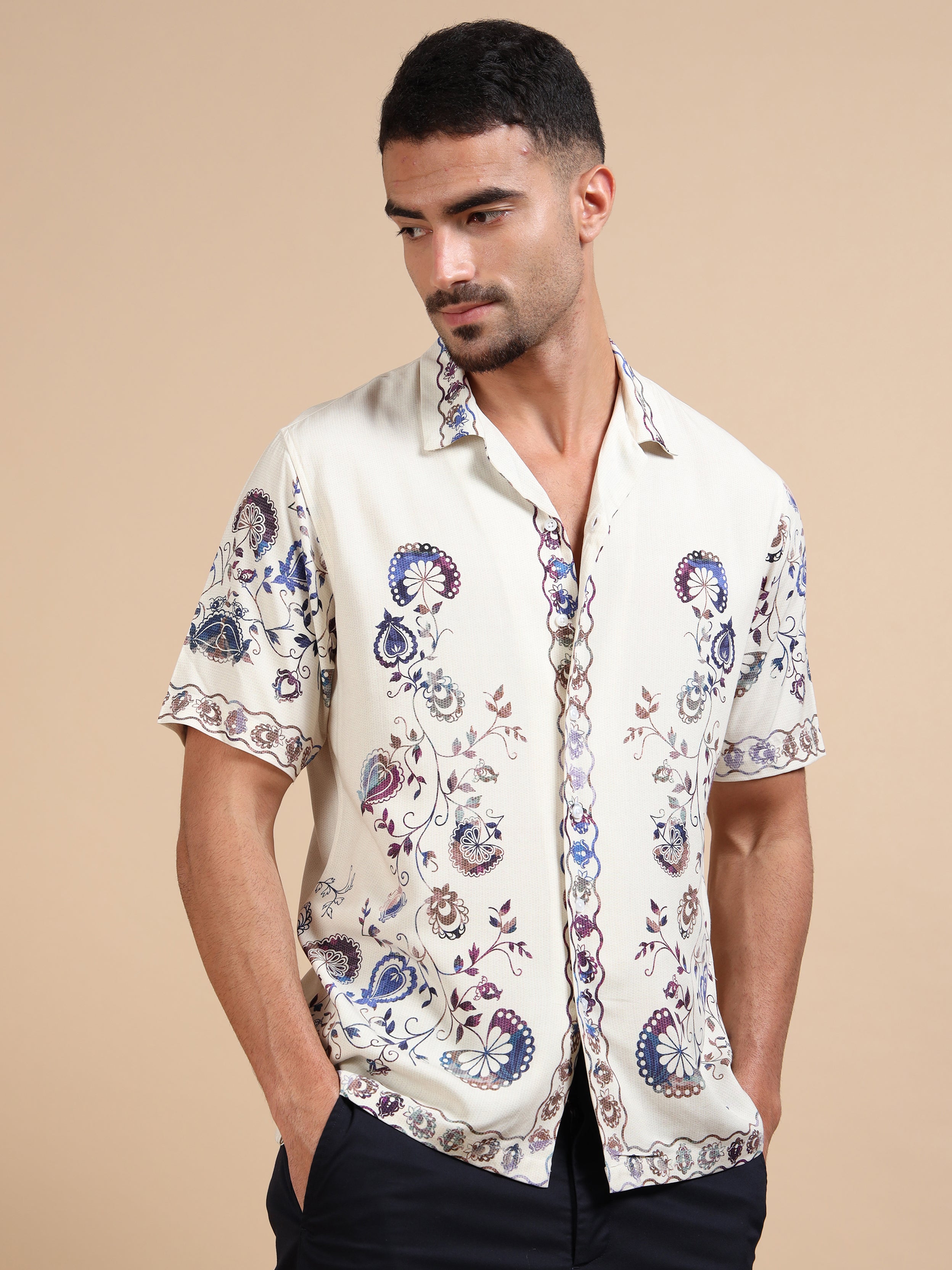 Treasure Island Cuban Collar Print