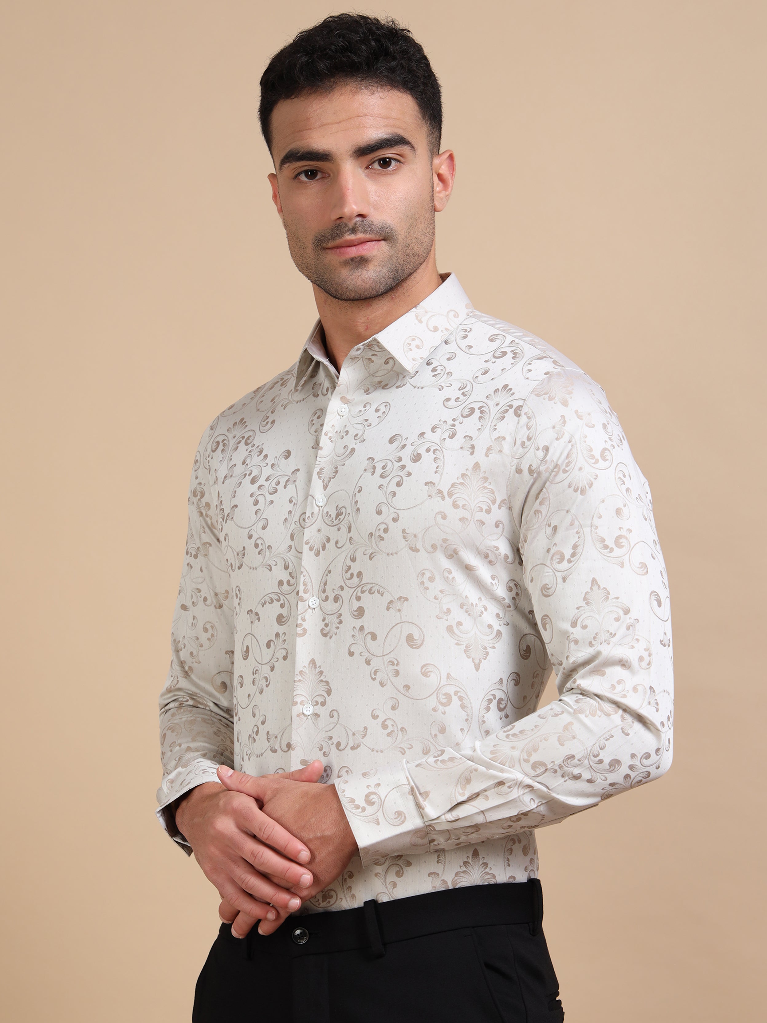 Cream Special Jacquard Shirt