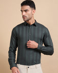 Green Striped Jacquard Evening Shirt