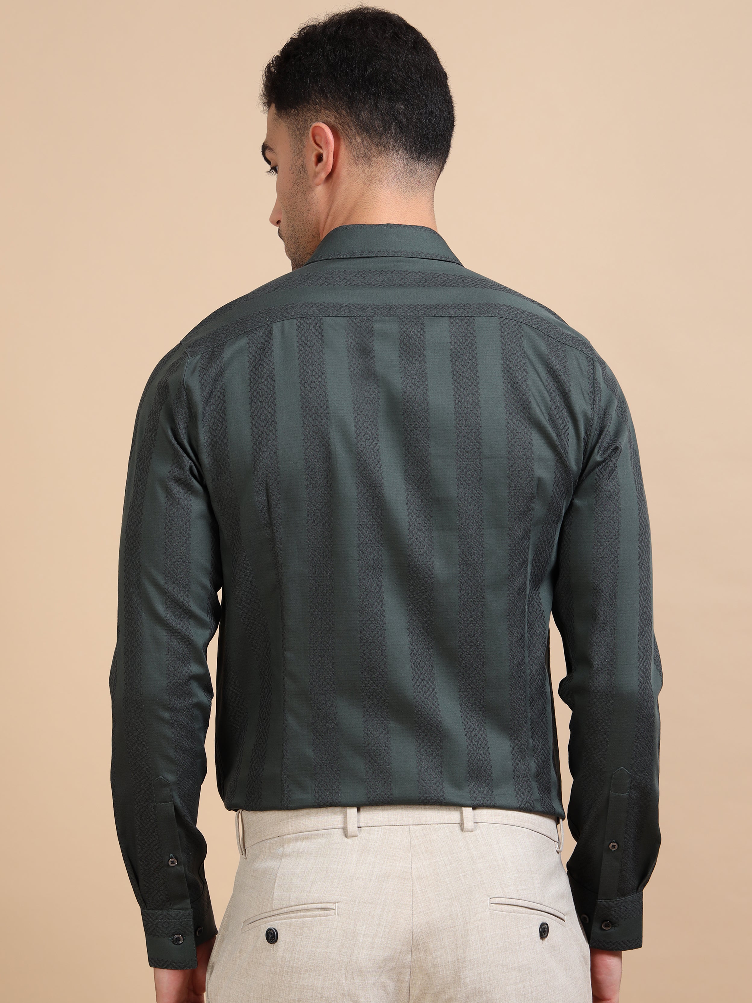 Green Striped Jacquard Evening Shirt