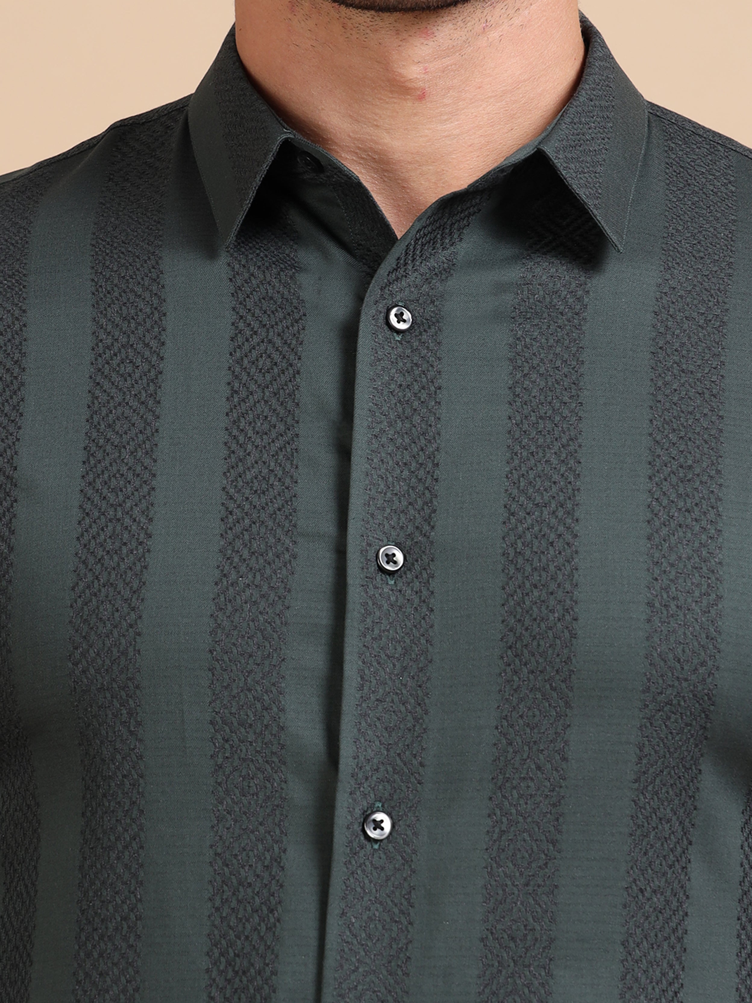 Green Striped Jacquard Evening Shirt