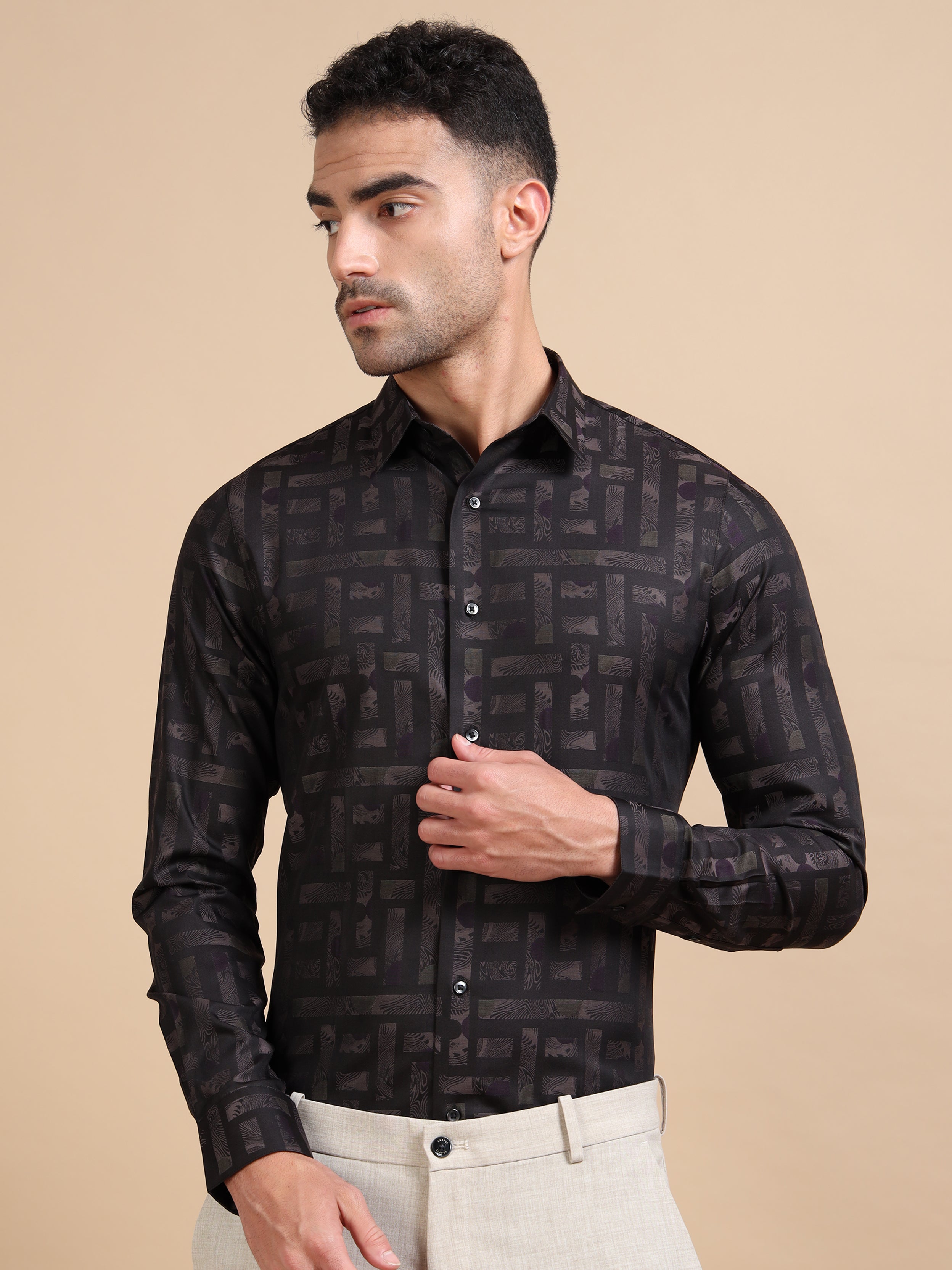 Black Jacquard Festive Shirt