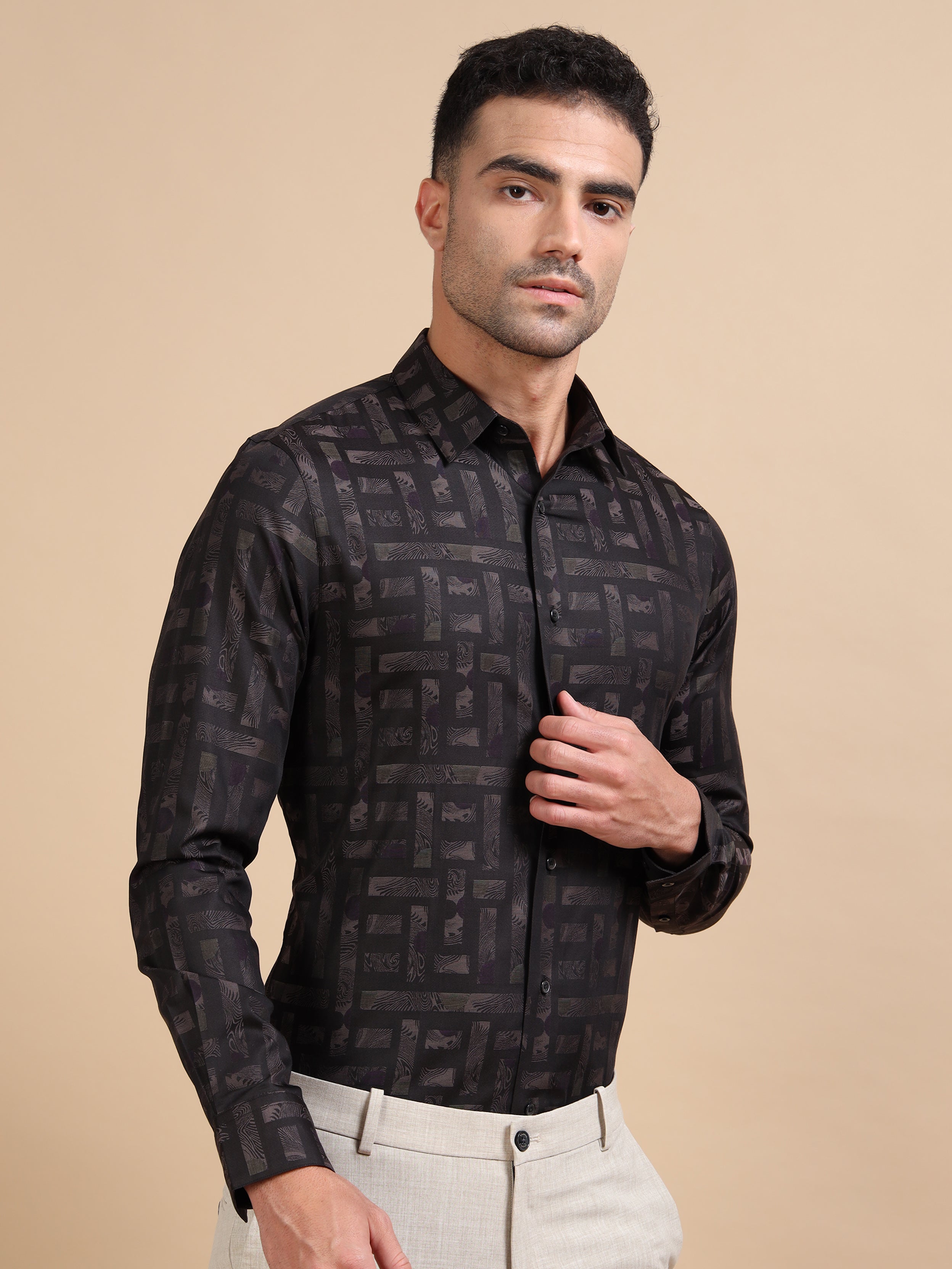 Black Jacquard Festive Shirt