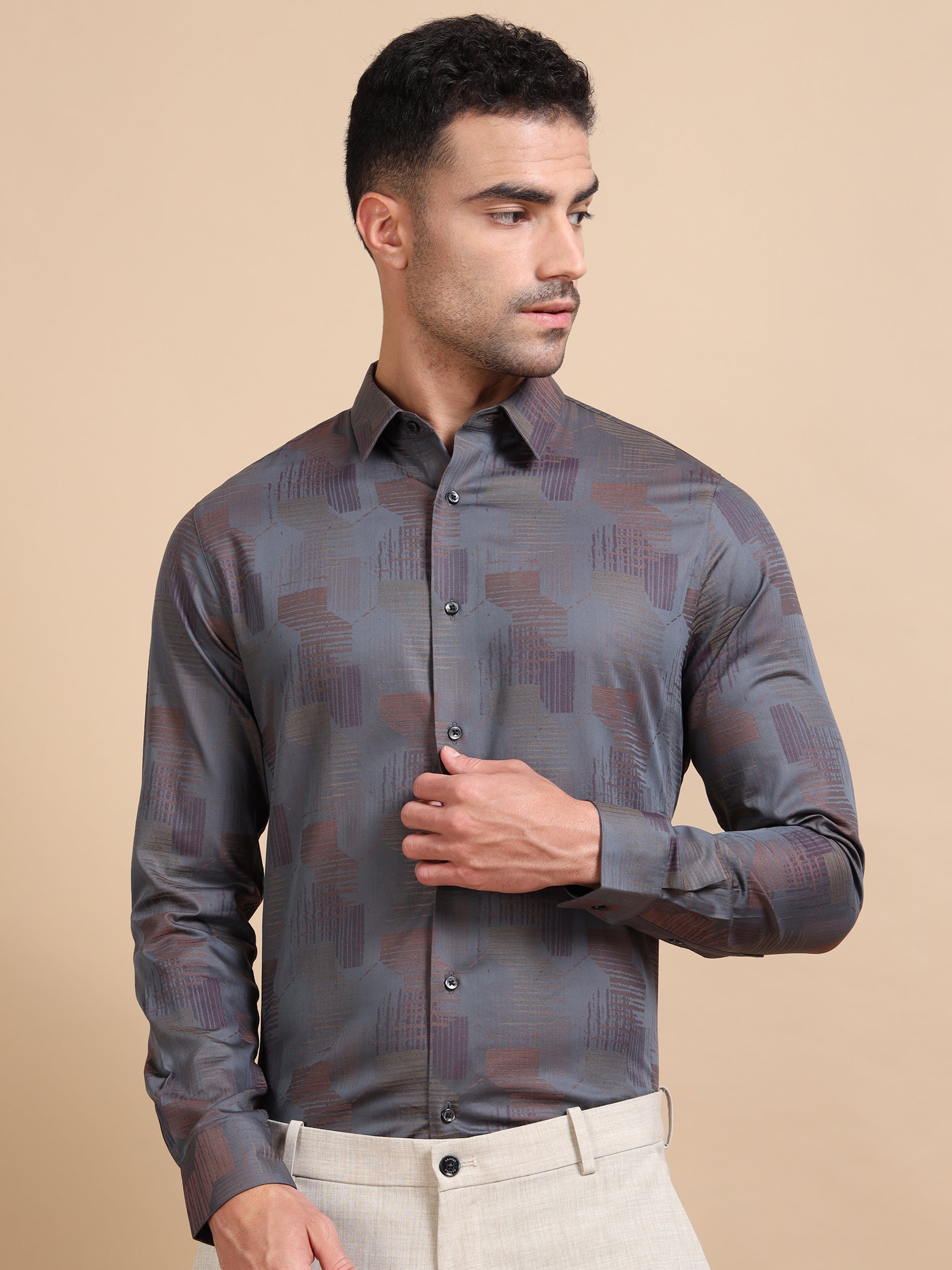 Grey Jacquard Festive Shirt