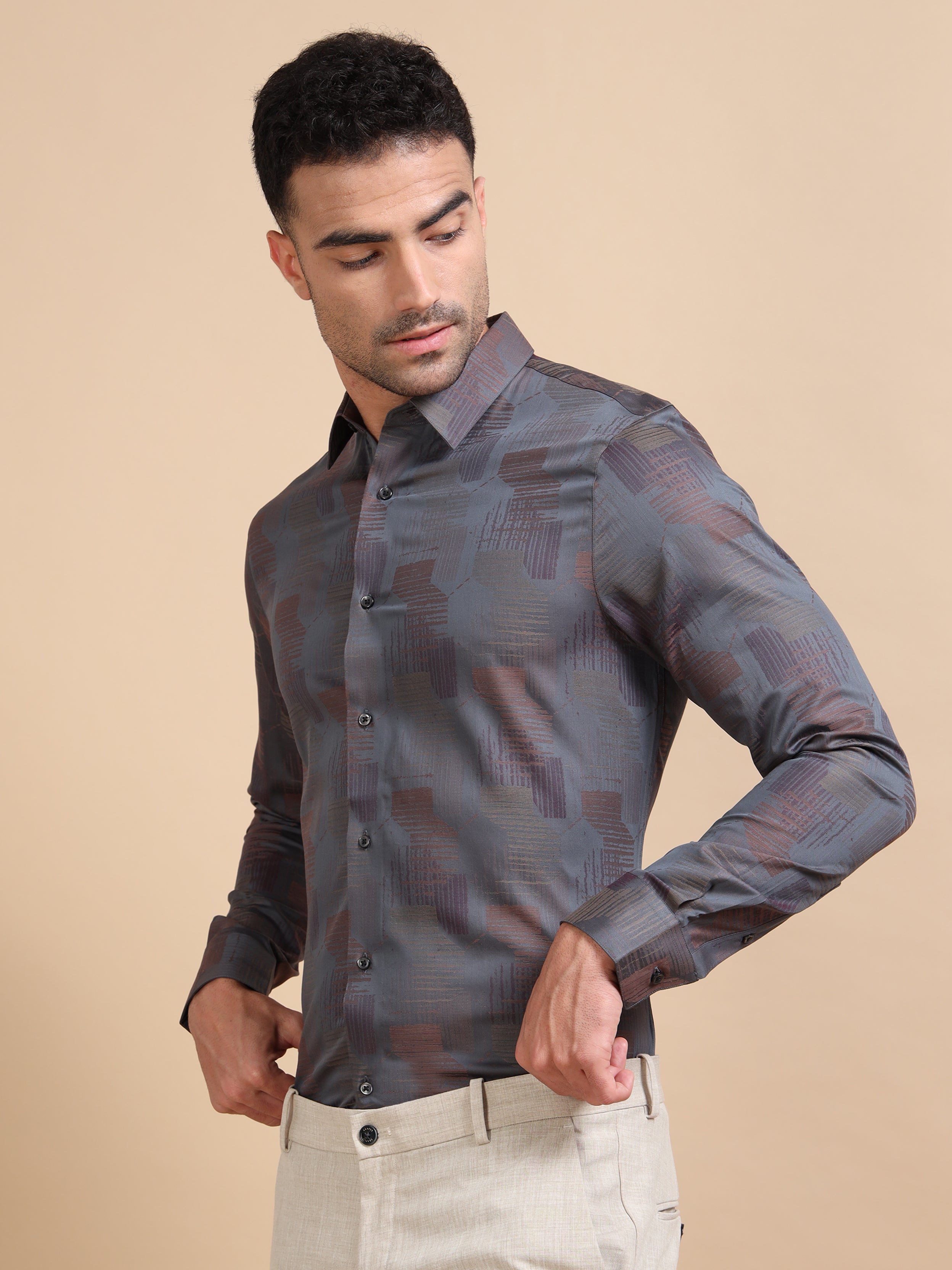 Grey Jacquard Festive Shirt