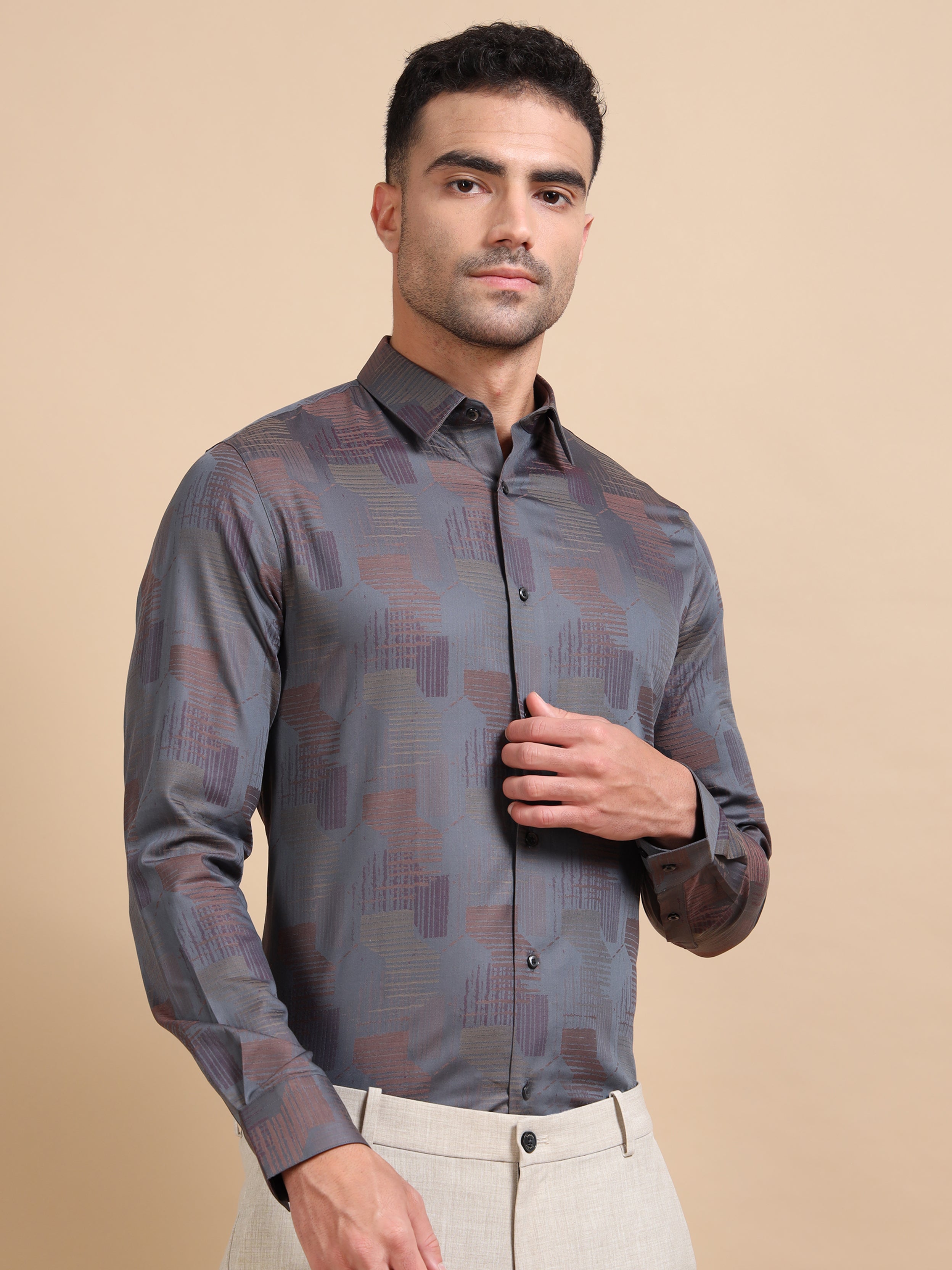 Grey Jacquard Festive Shirt