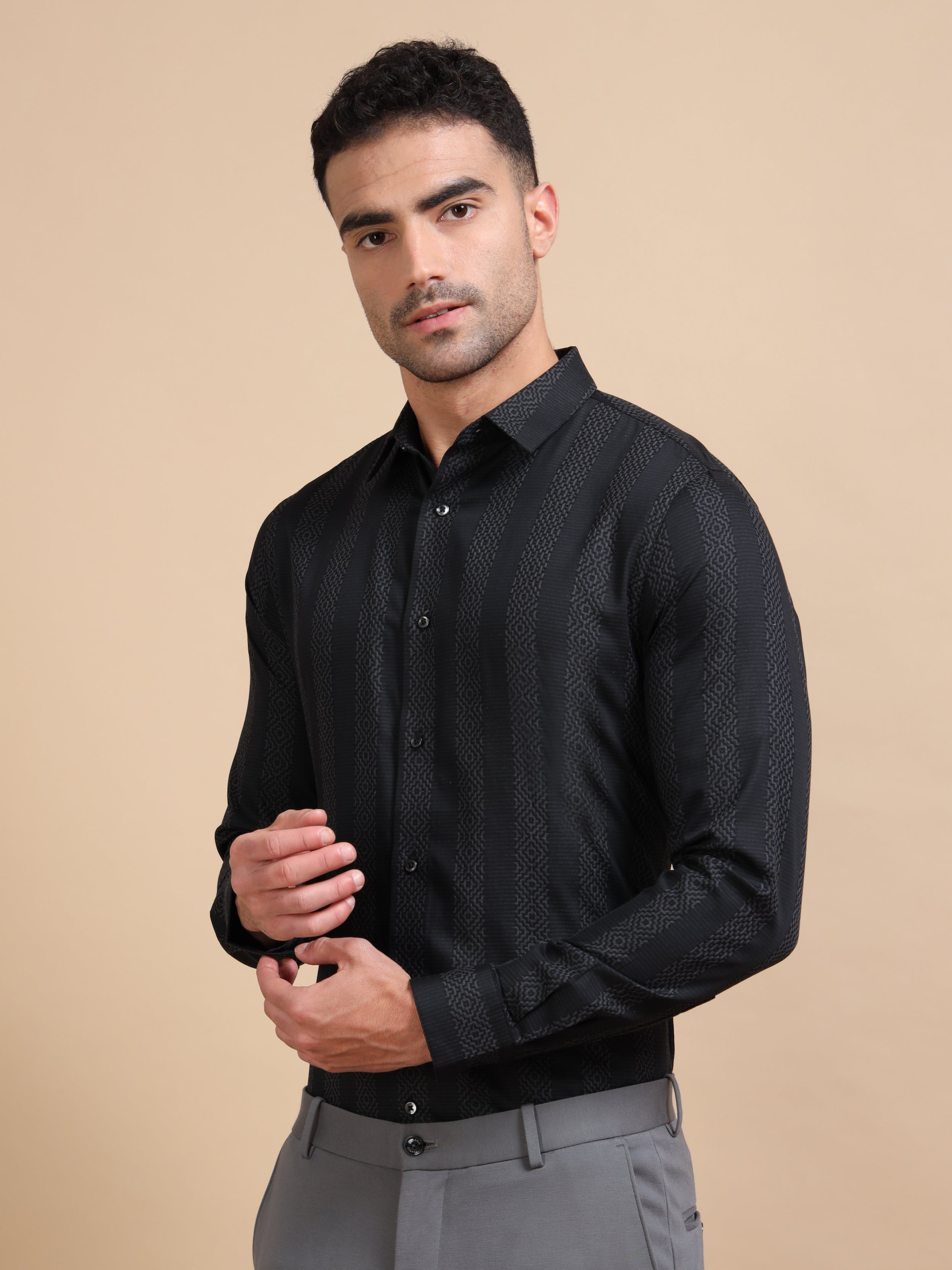 Black Stripe Jacquard Shirt