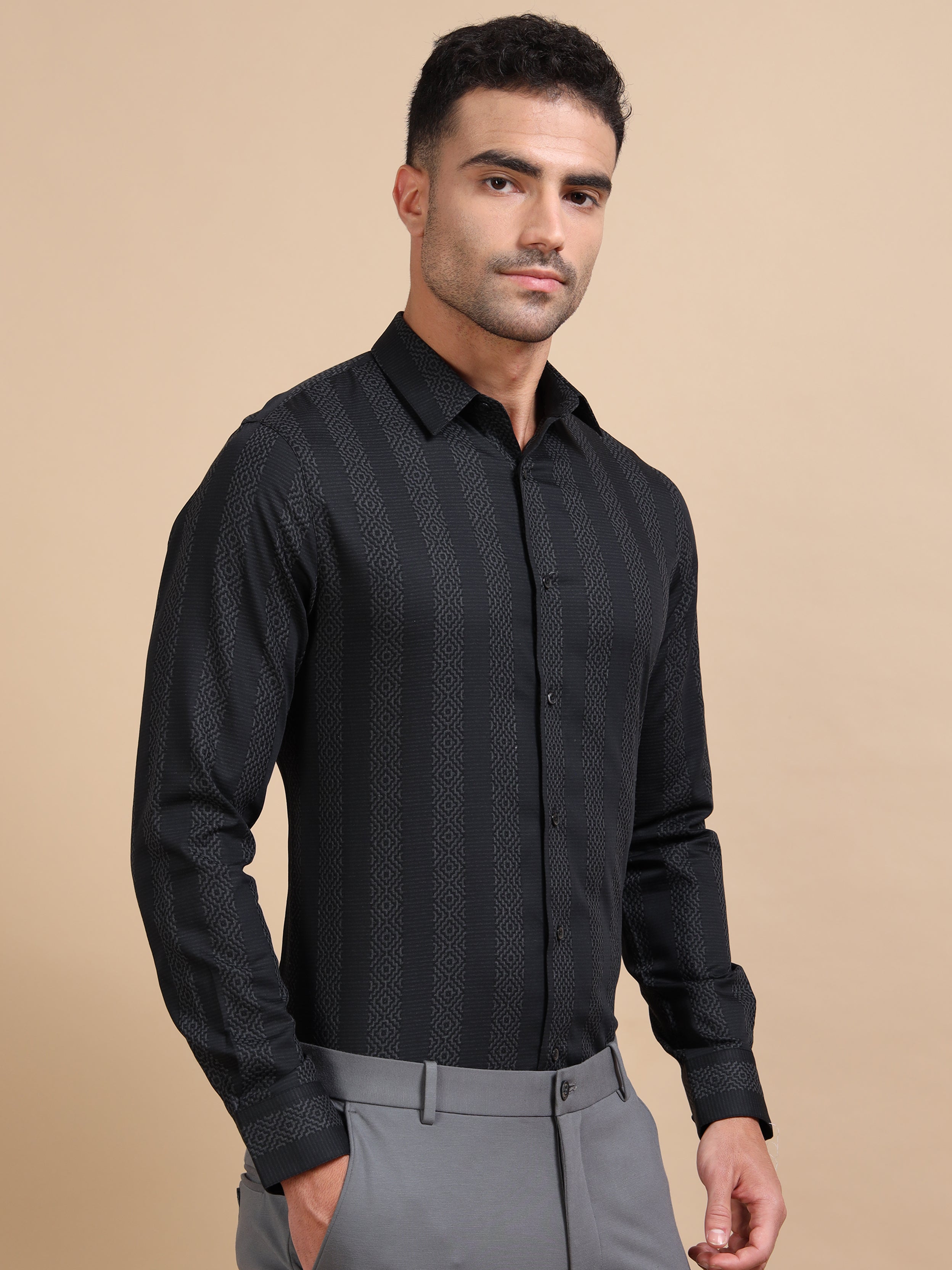 Black Stripe Jacquard Shirt