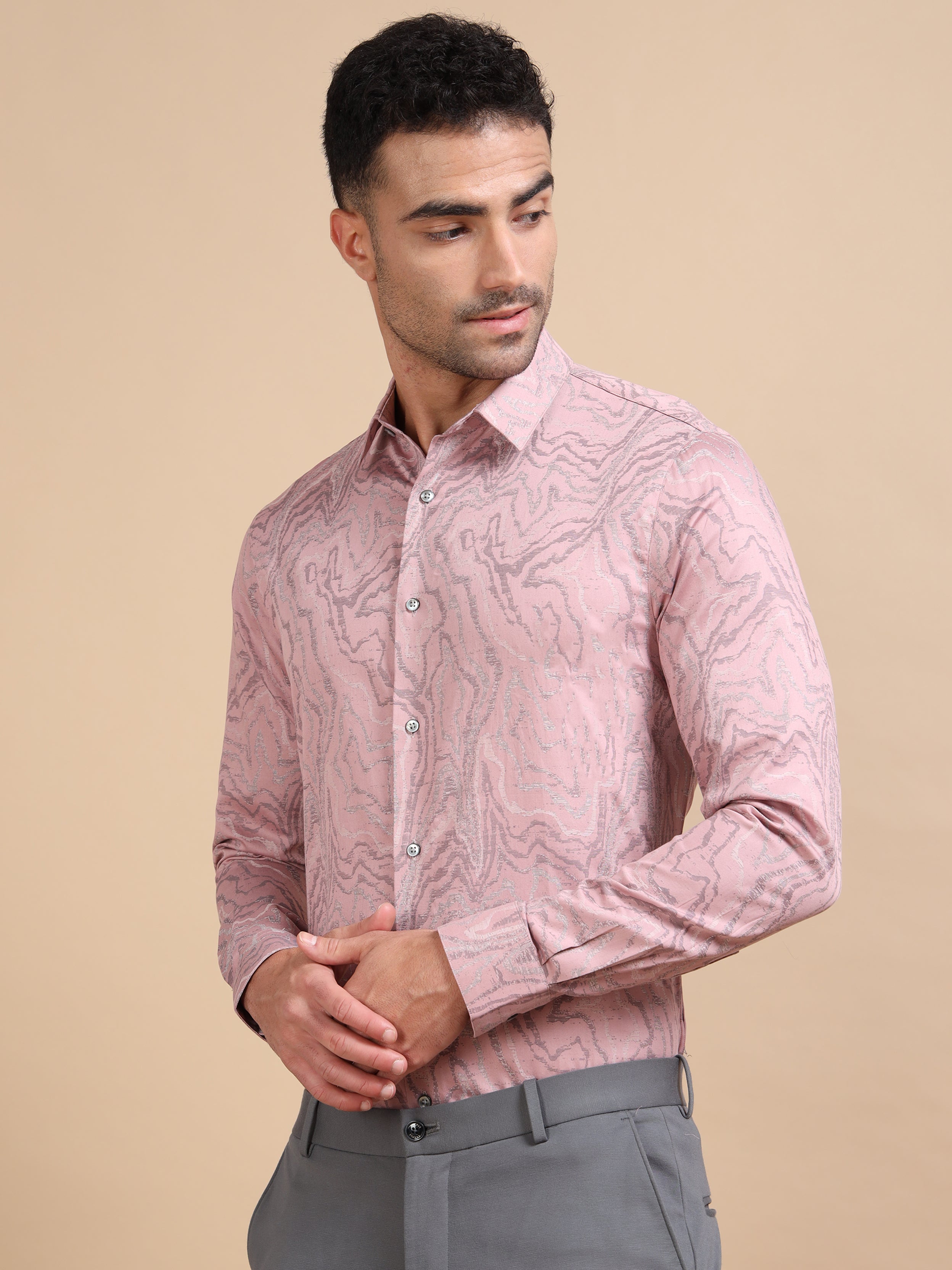 Pink Formal Jacquard Shirt