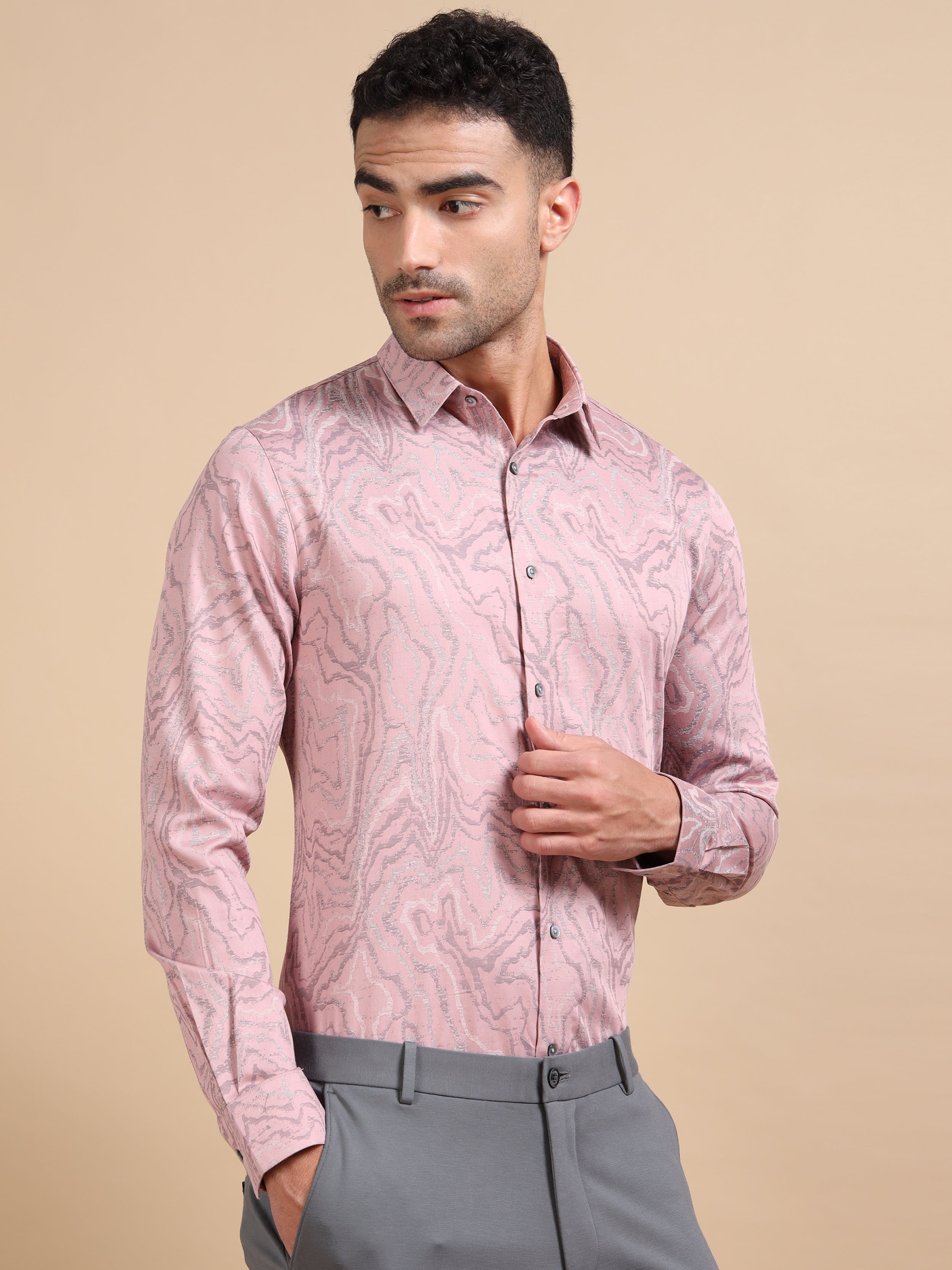 Pink Formal Jacquard Shirt