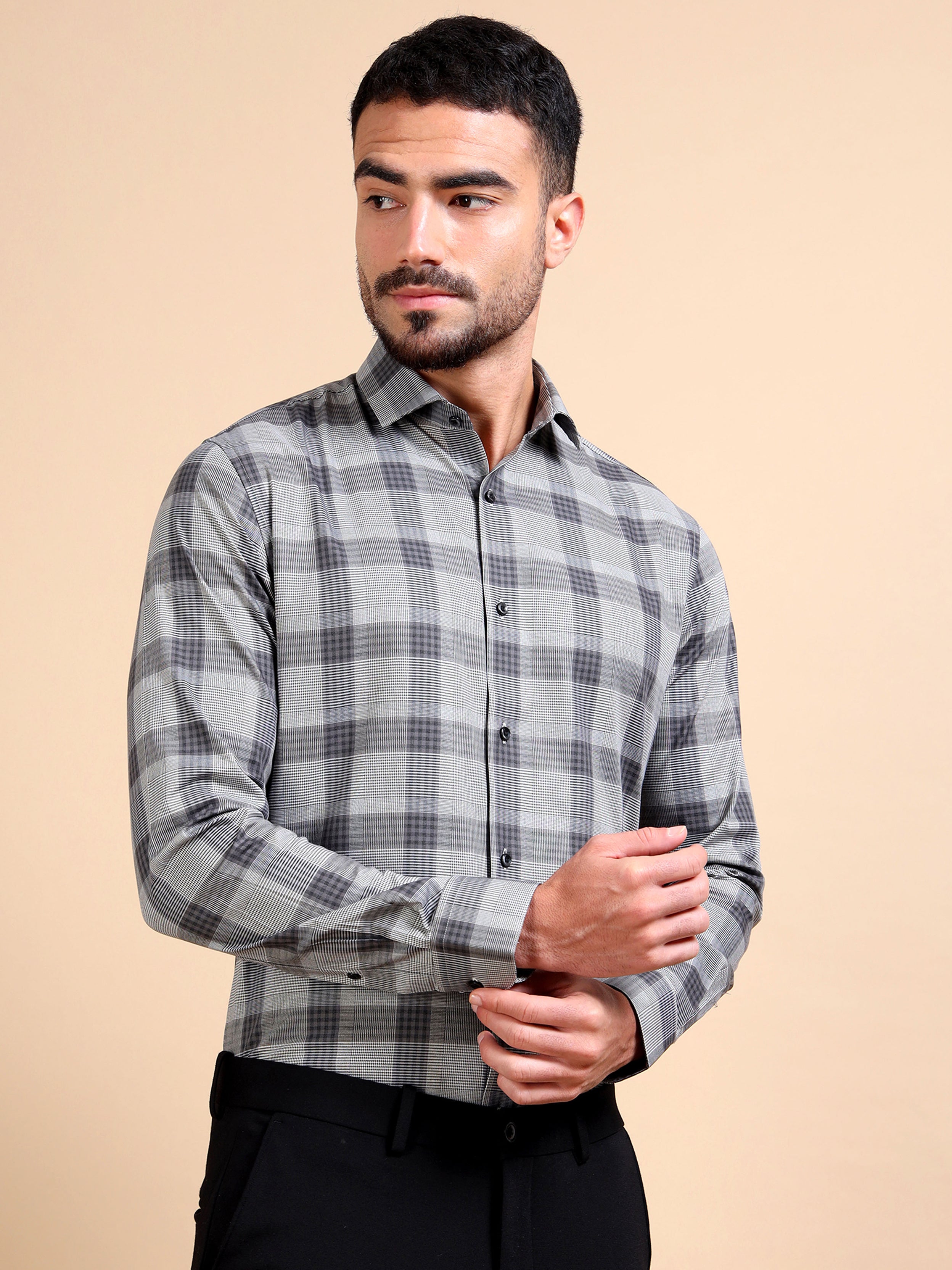 Black Grey Formal Check Shirt