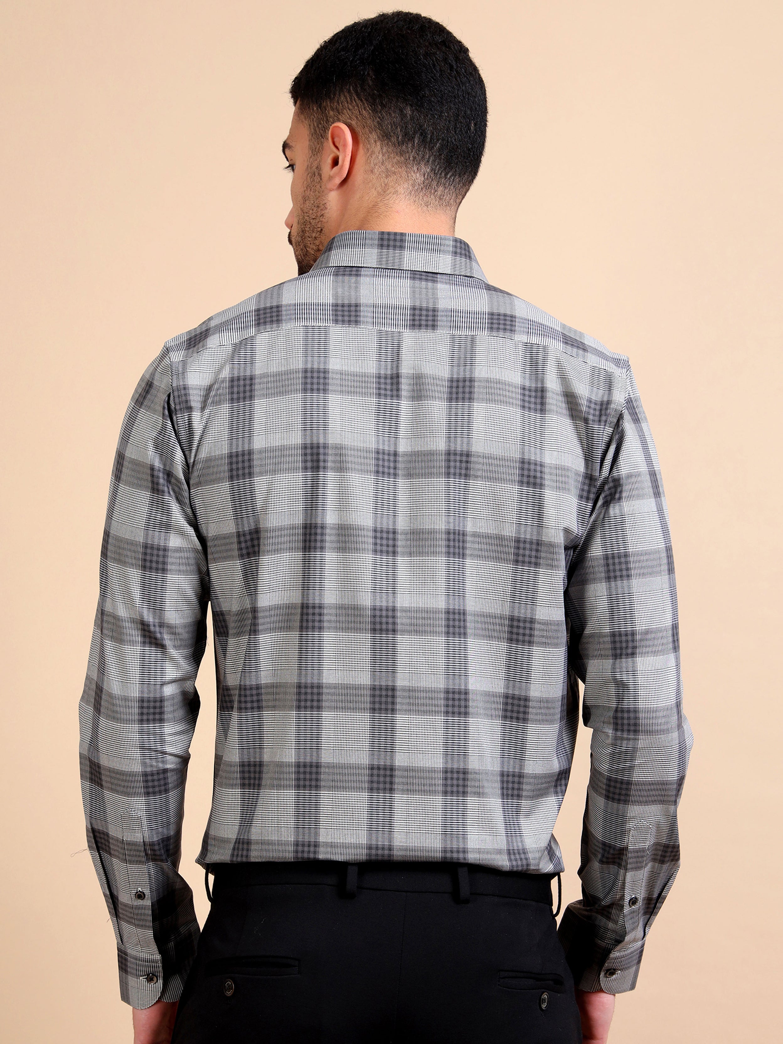 Black Grey Formal Check Shirt