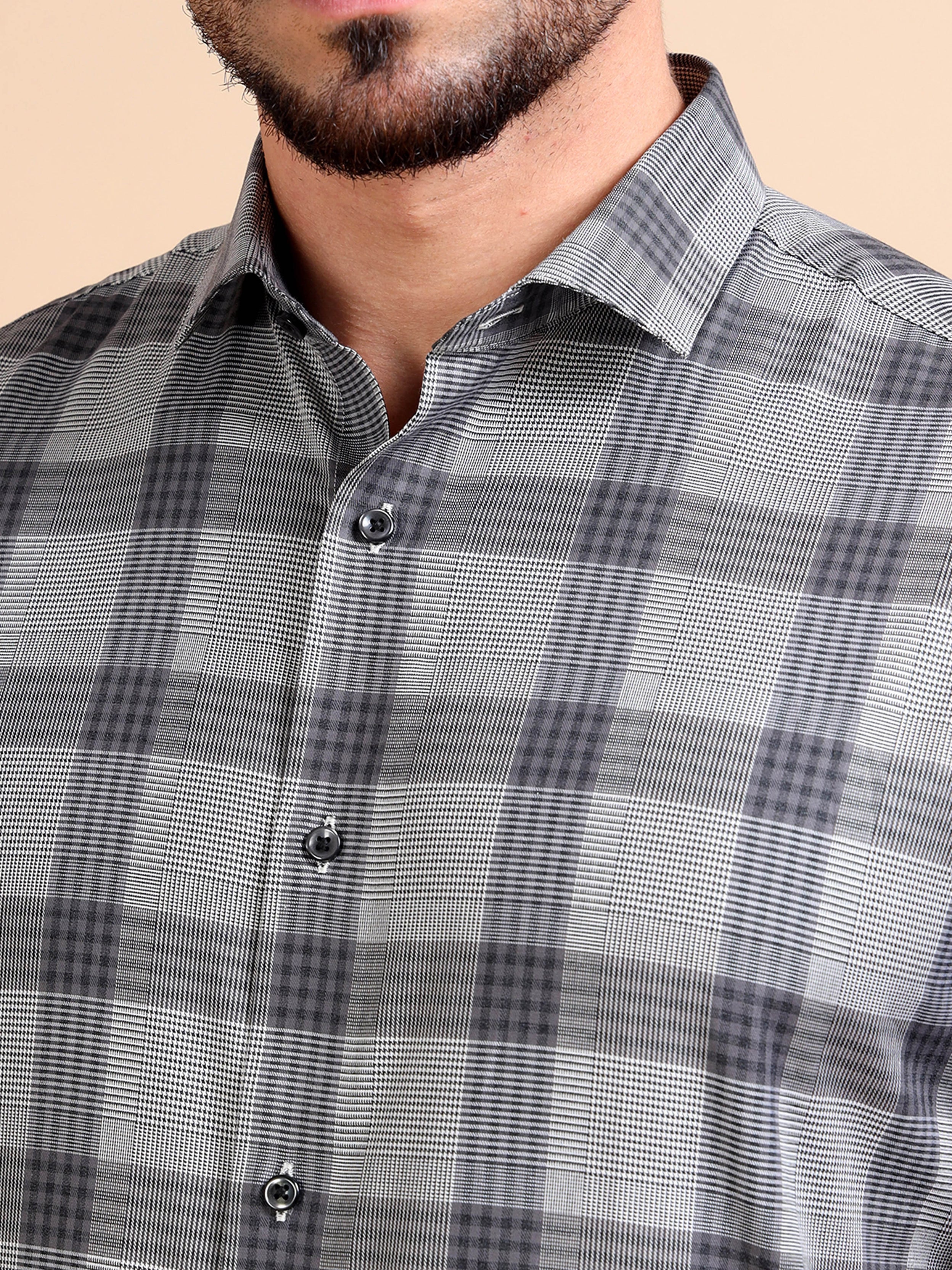 Black Grey Formal Check Shirt