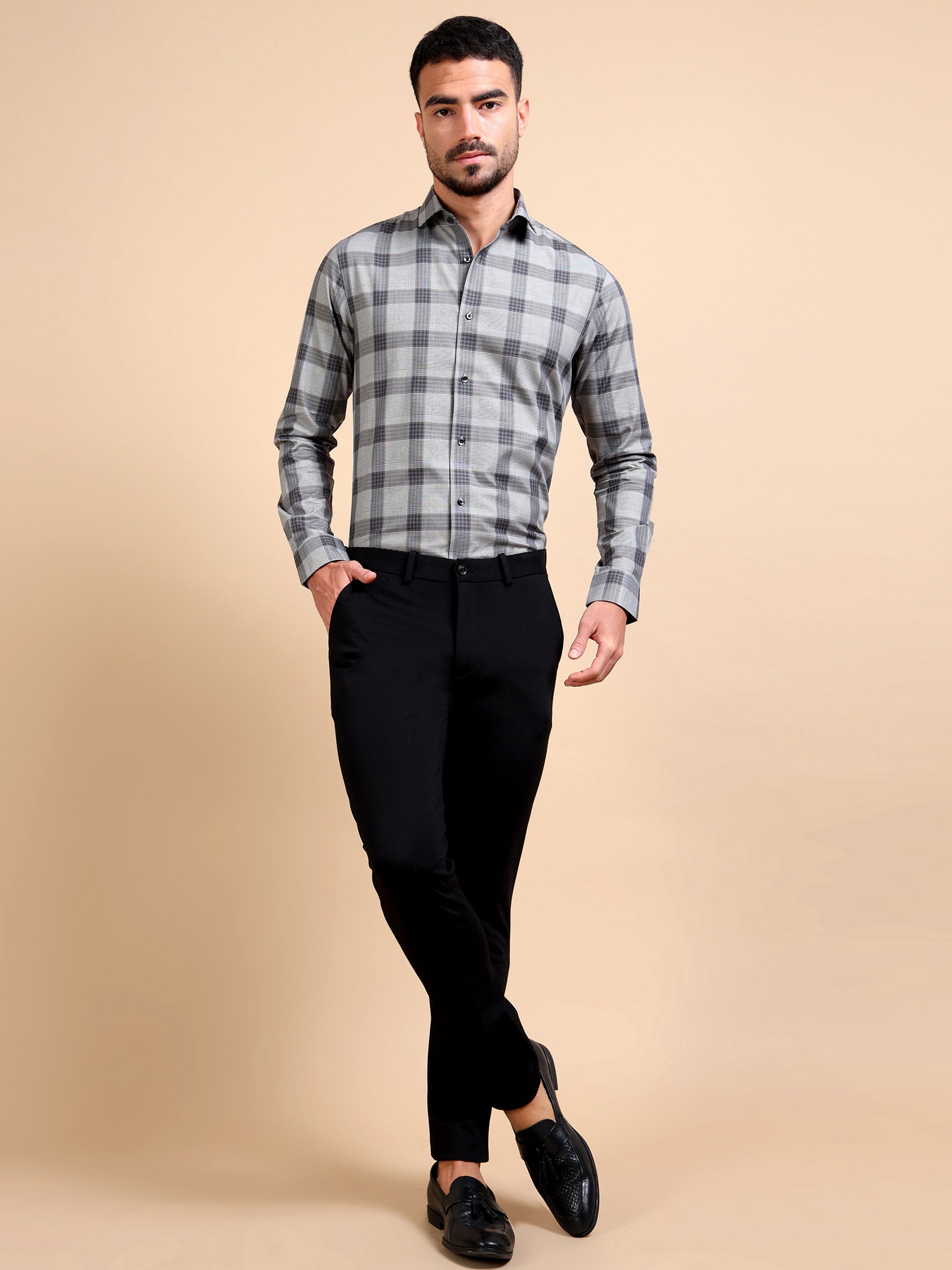 Black Grey Formal Check Shirt