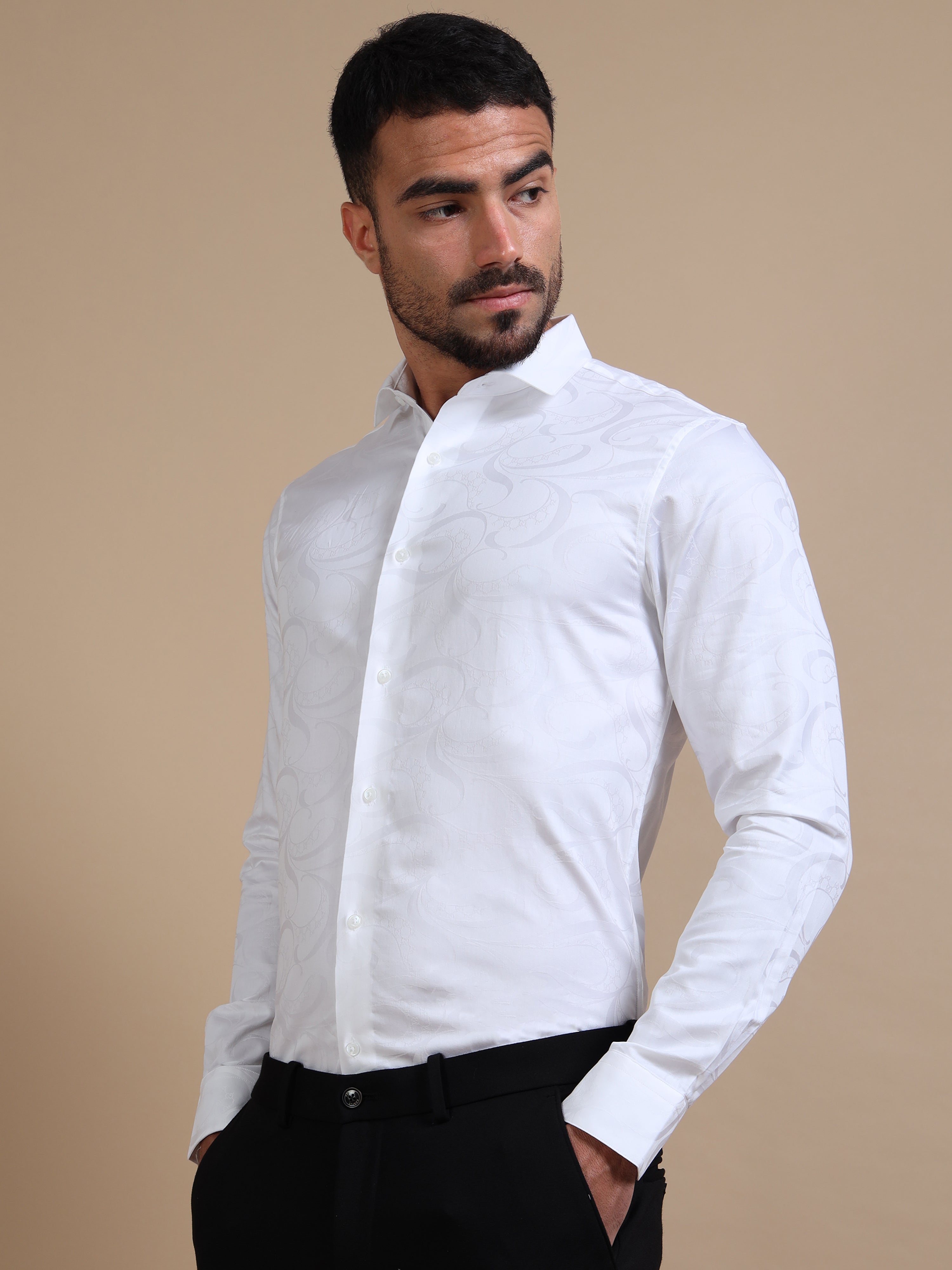 White Self Jacquard Premium Shirt