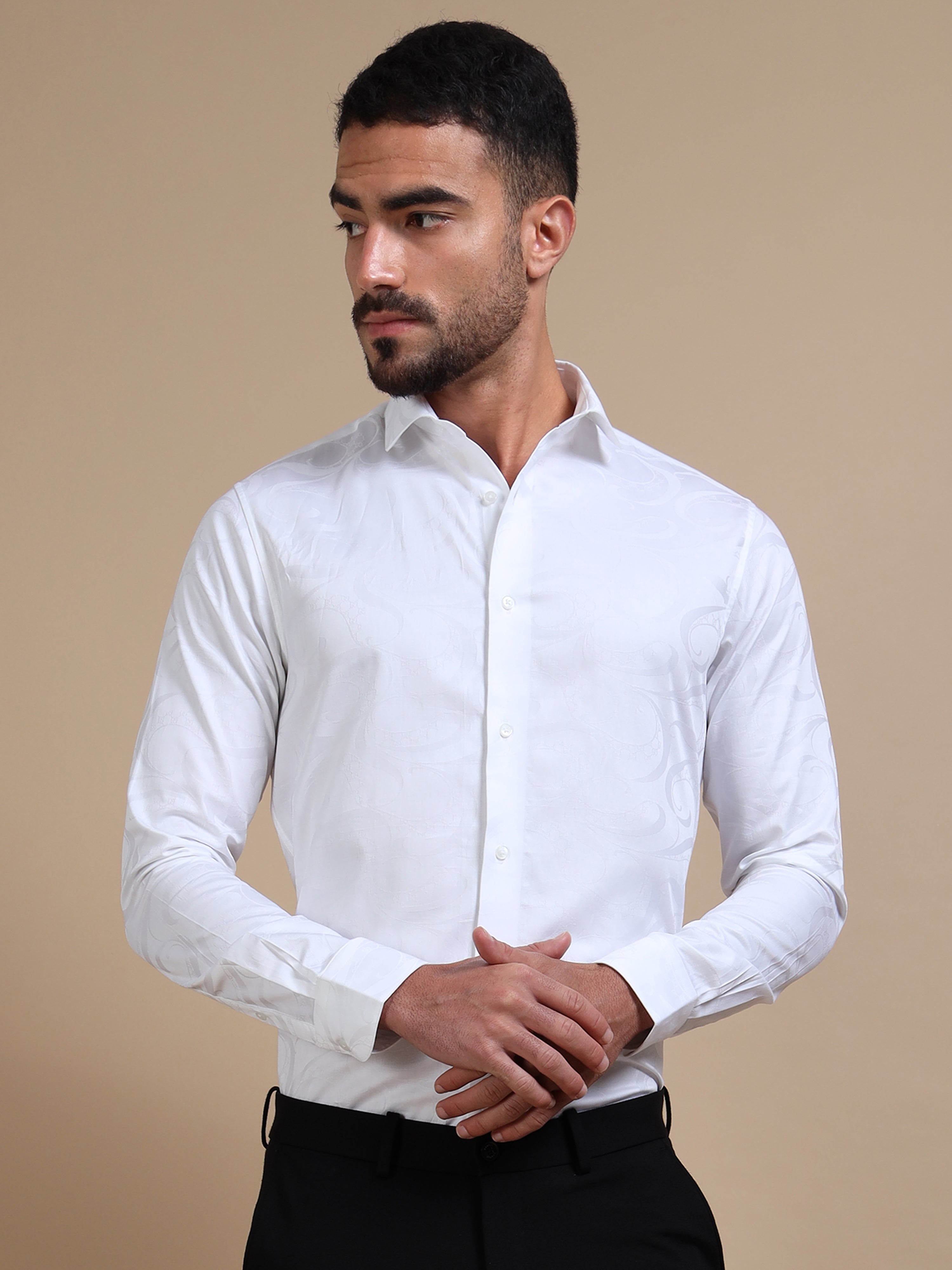 White Self Jacquard Premium Shirt