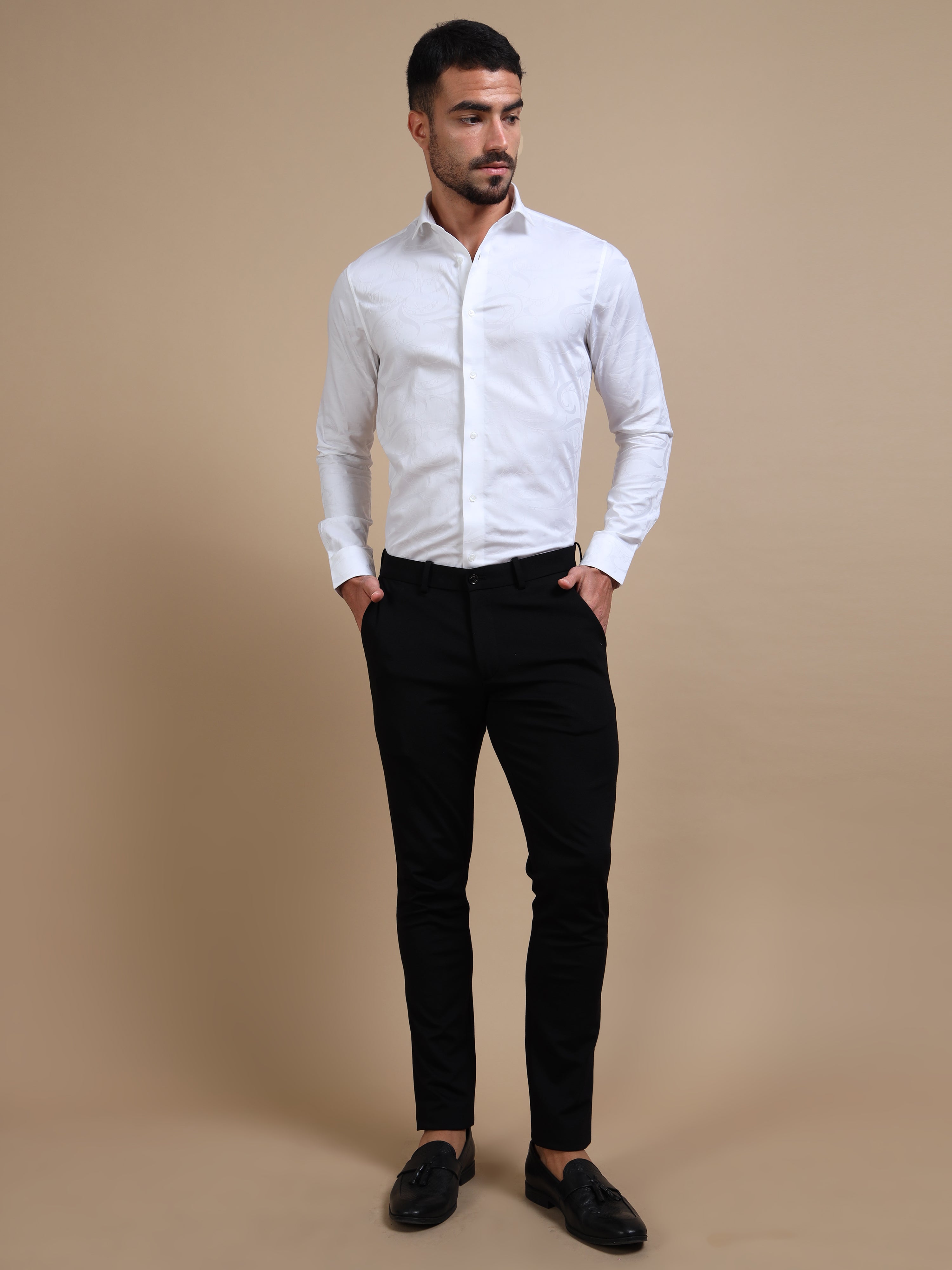 White Self Jacquard Premium Shirt