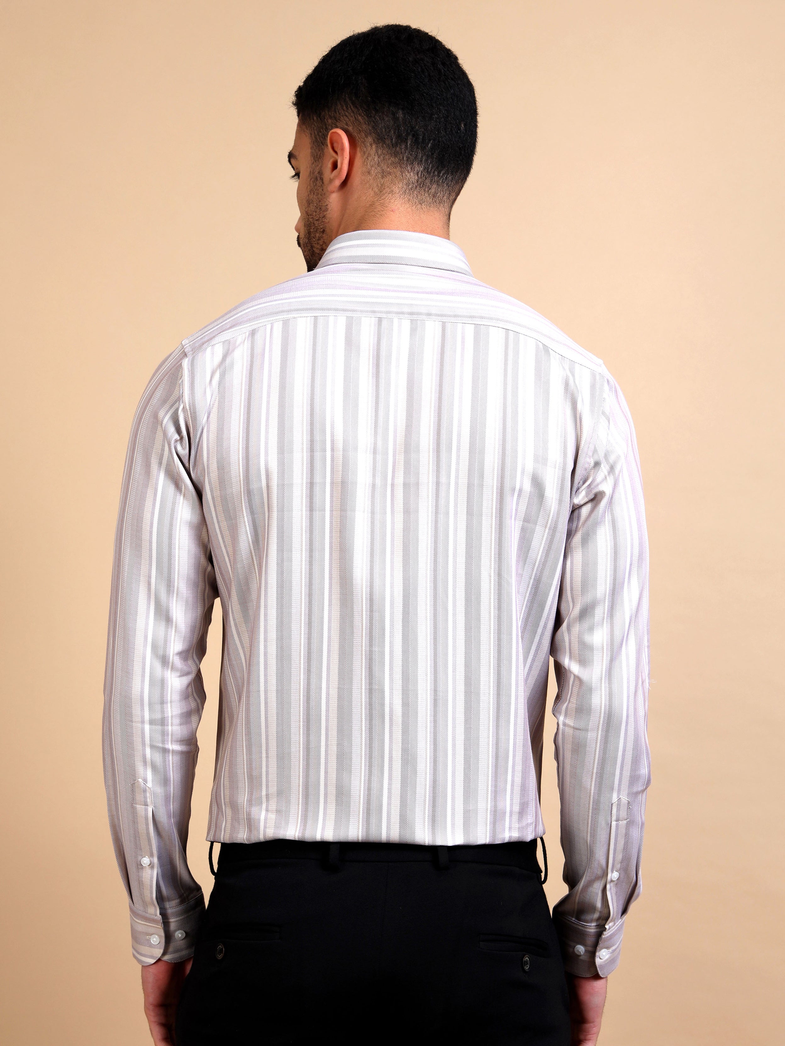 Khaki Striped Formal Shirt