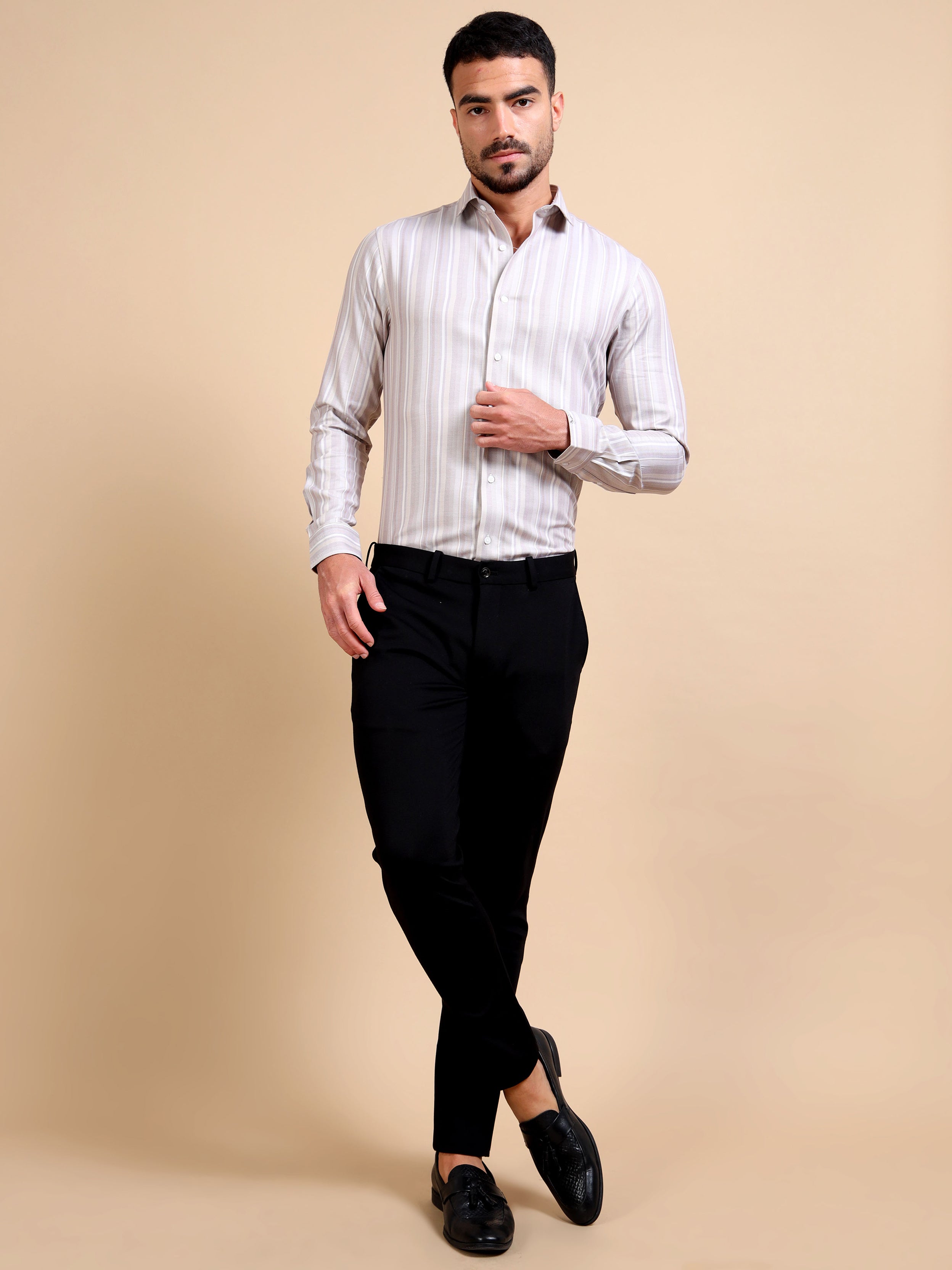 Khaki Striped Formal Shirt