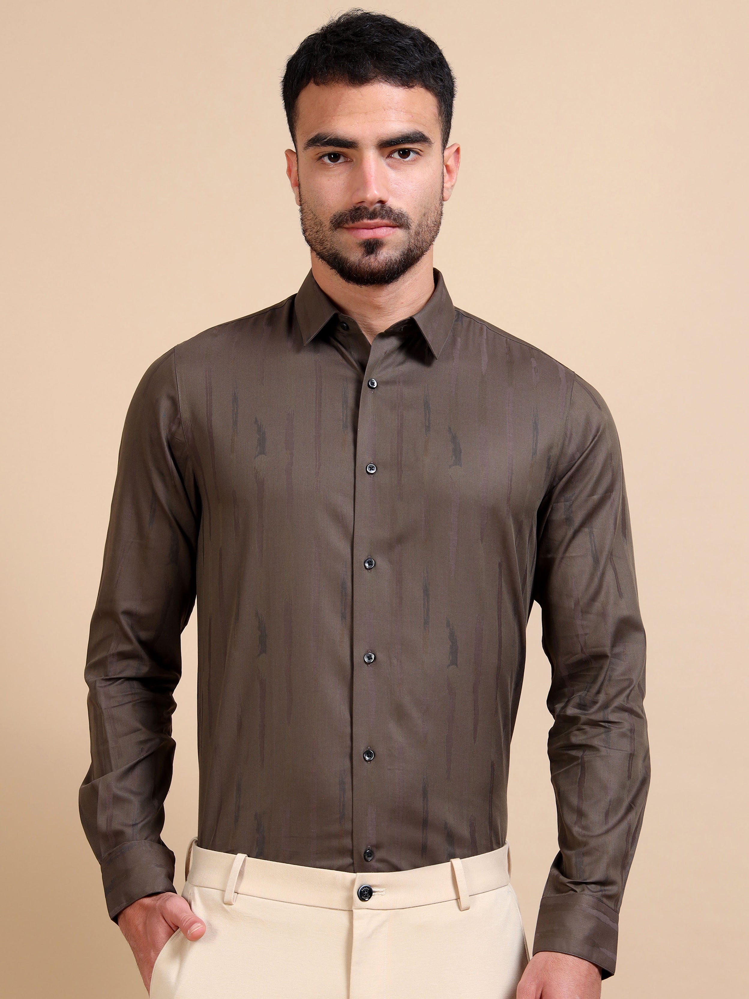 Brown Classy Jacquard Premium Shirt