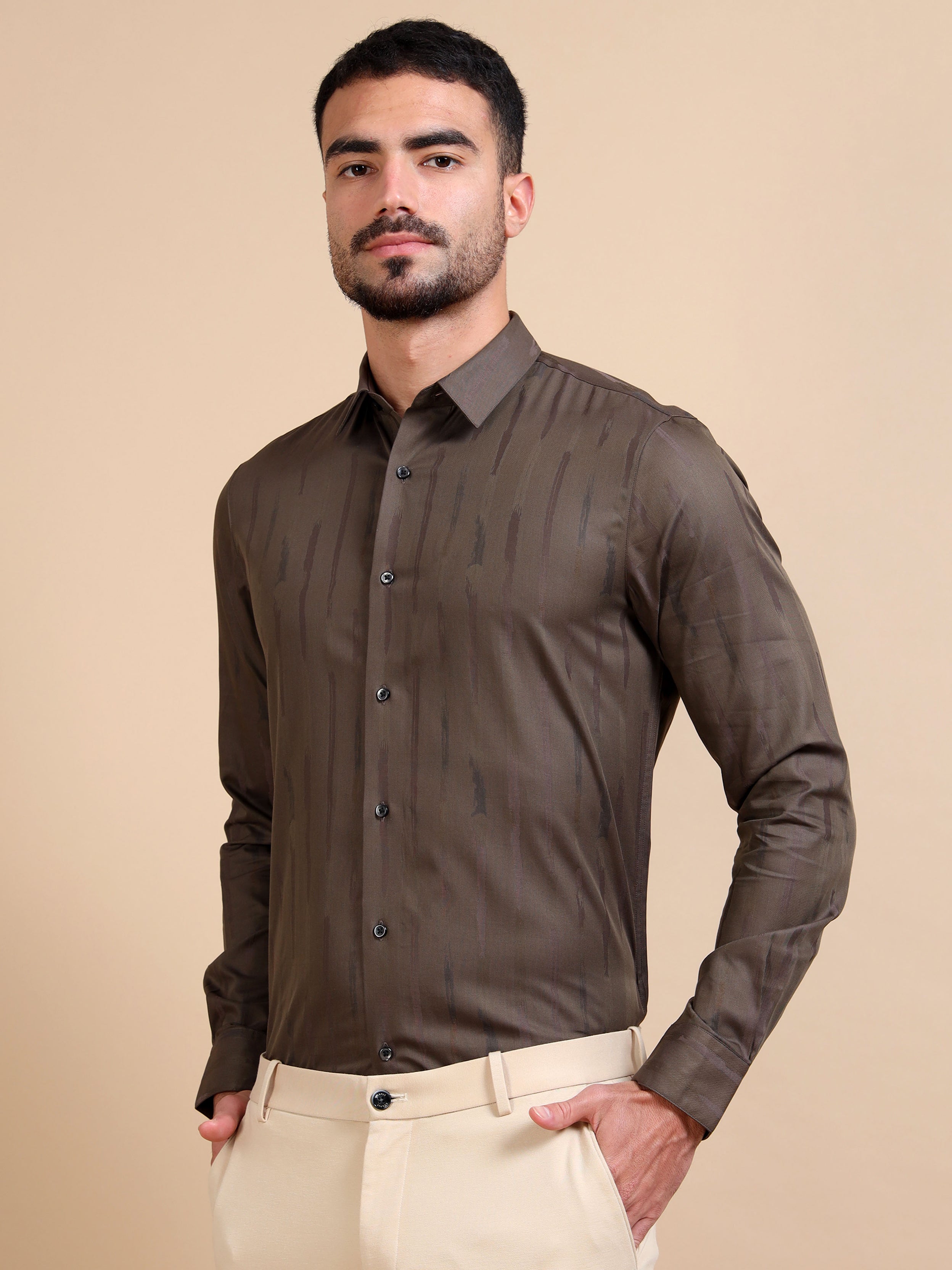 Brown Classy Jacquard Premium Shirt