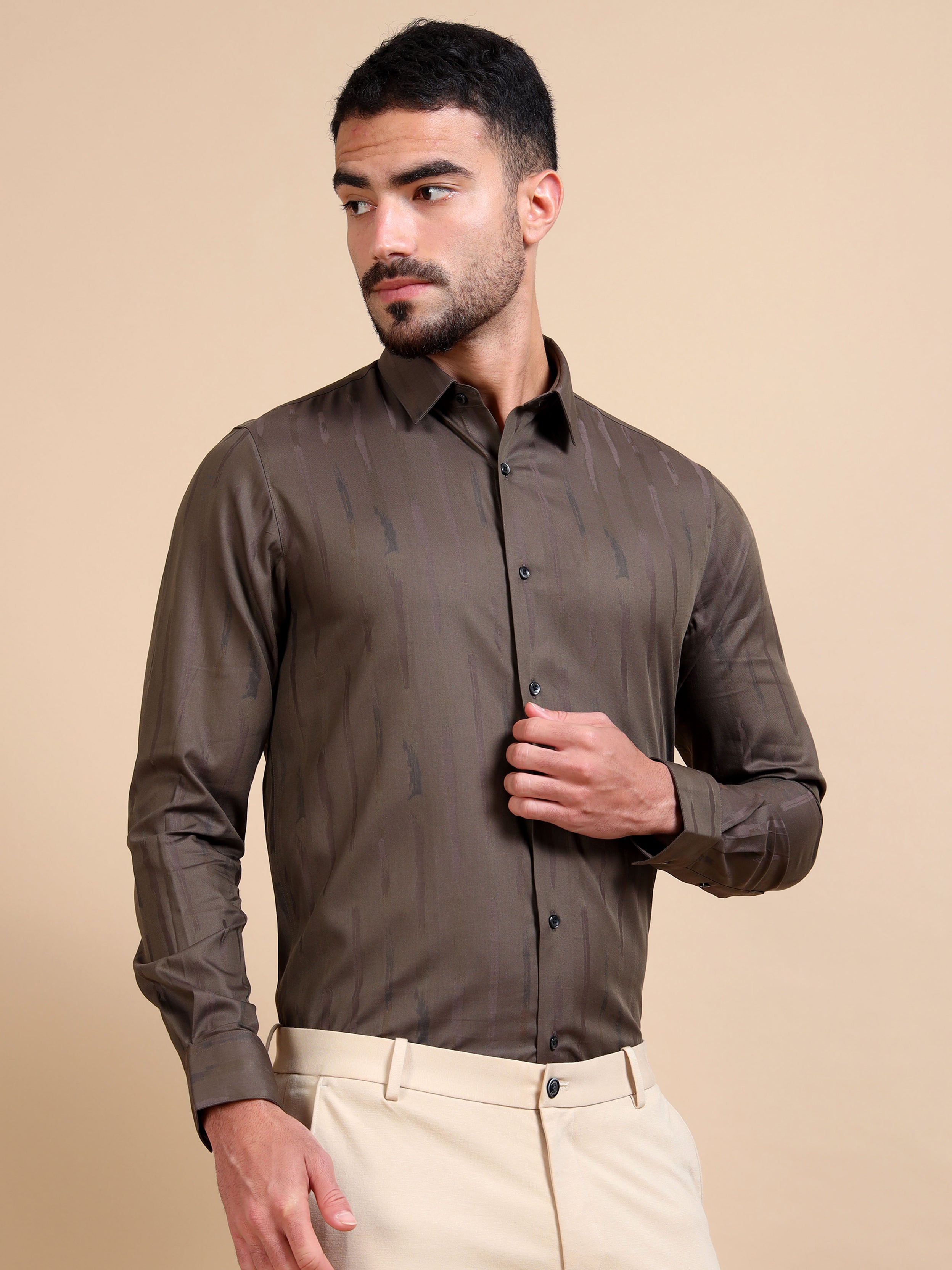 Brown Classy Jacquard Premium Shirt