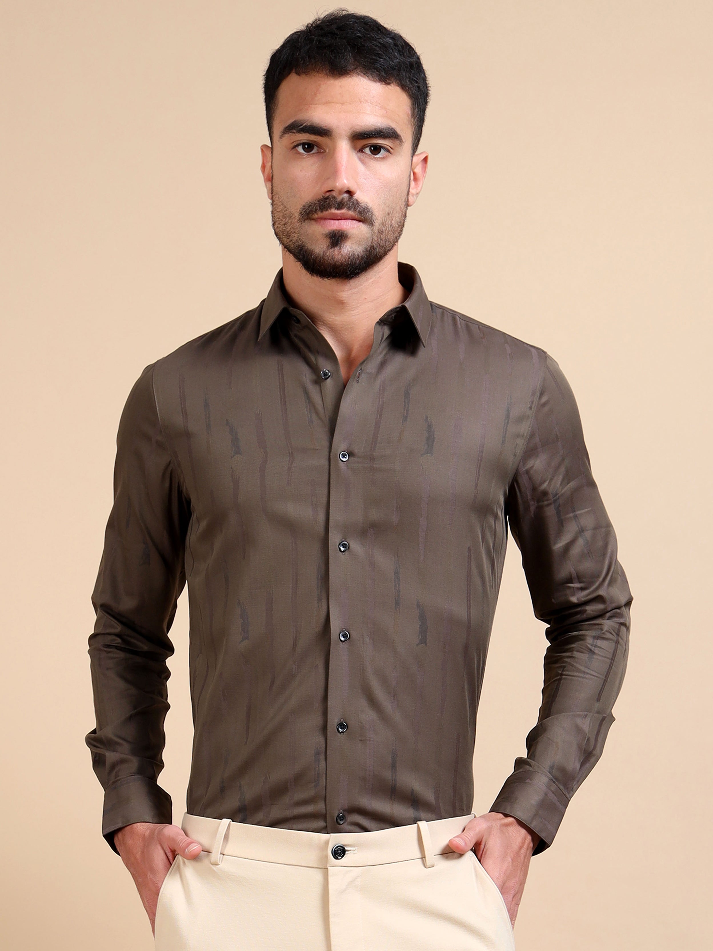 Brown Classy Jacquard Premium Shirt