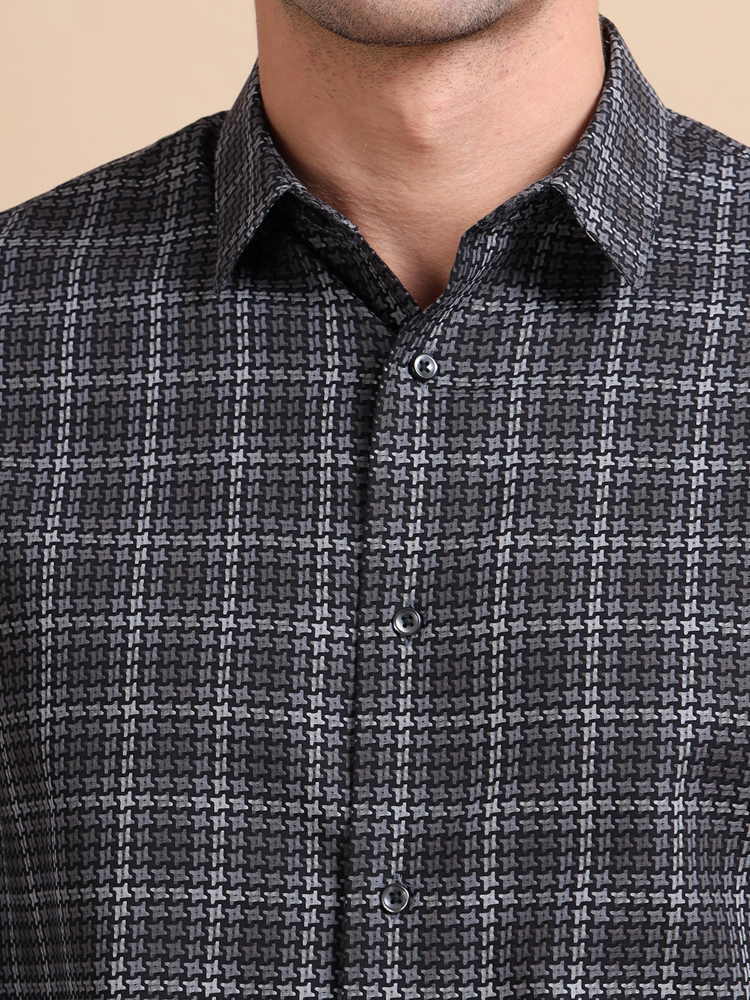 Compelling Black Check Jacquard Shirt