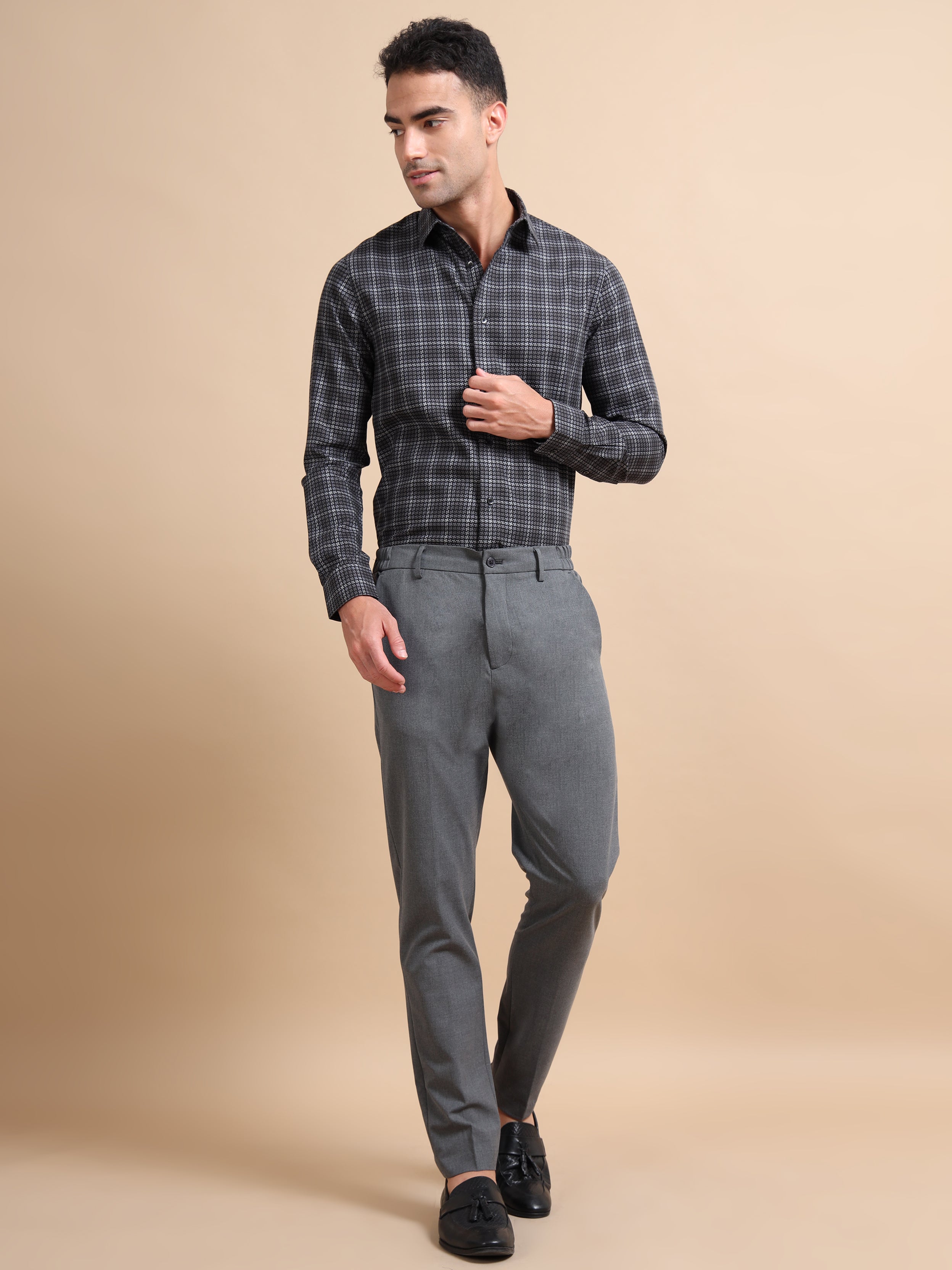 Compelling Black Check Jacquard Shirt