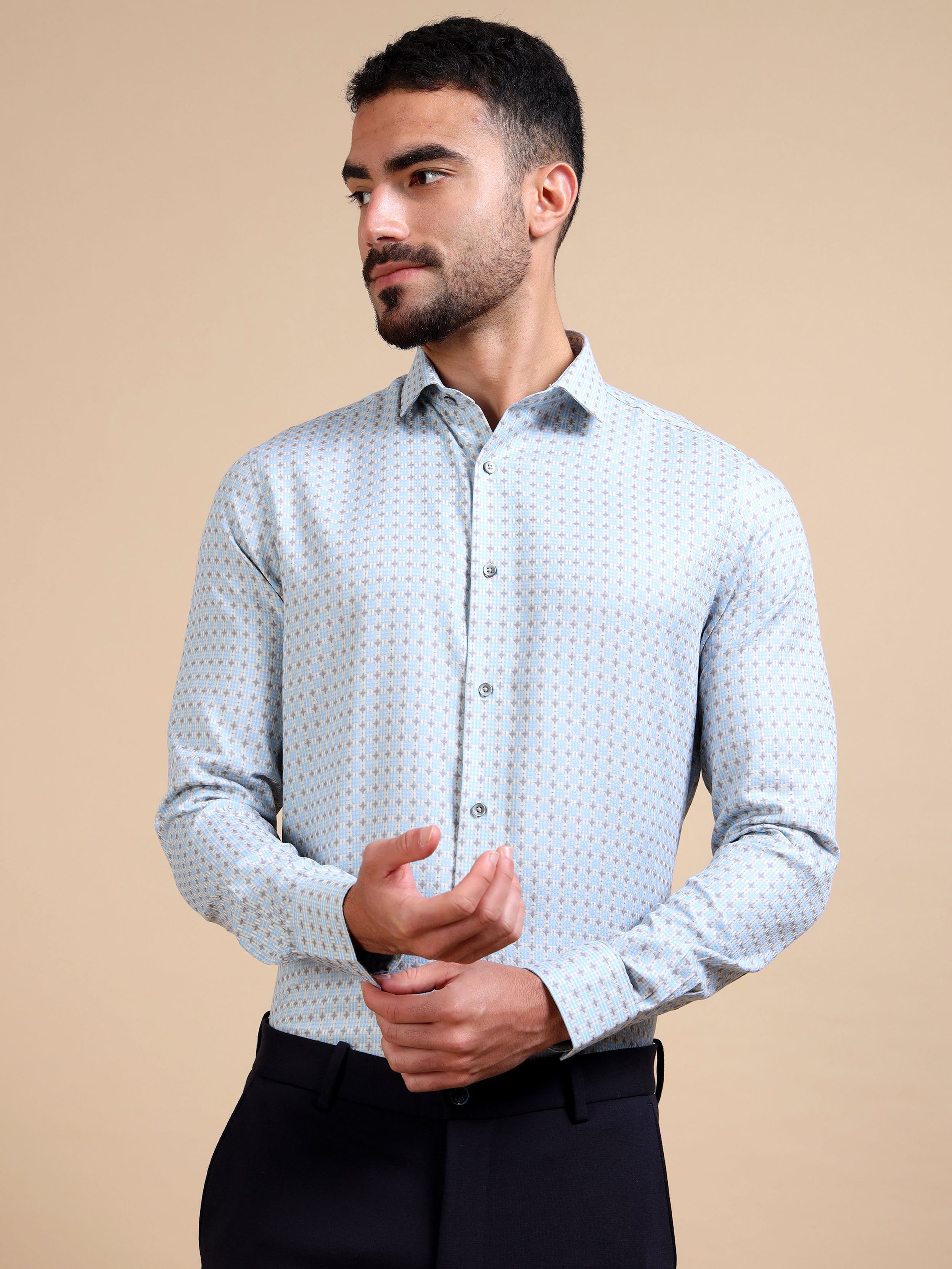 Blue Formal Jacquard Shirt