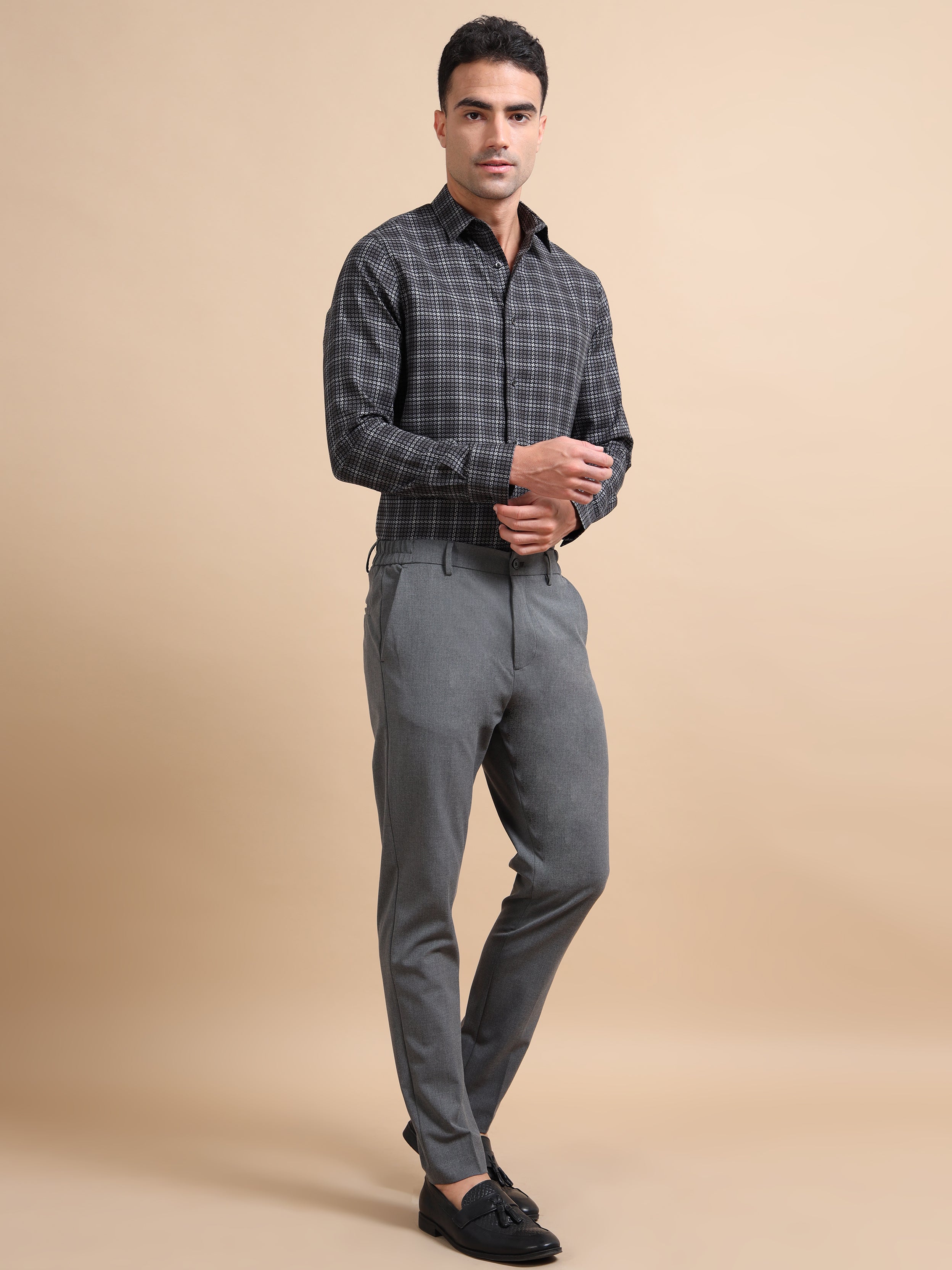 Compelling Black Check Jacquard Shirt