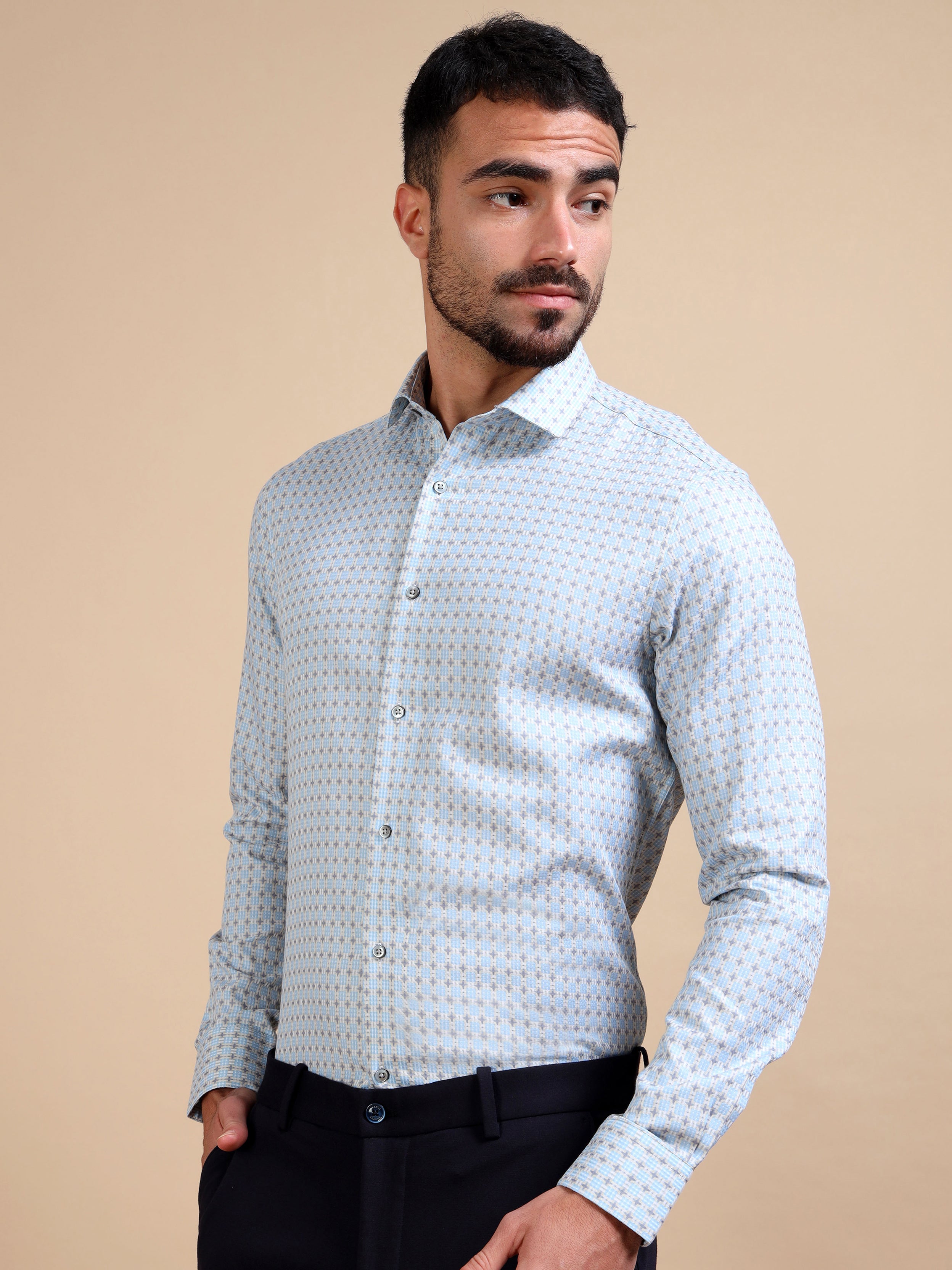 Blue Formal Jacquard Shirt