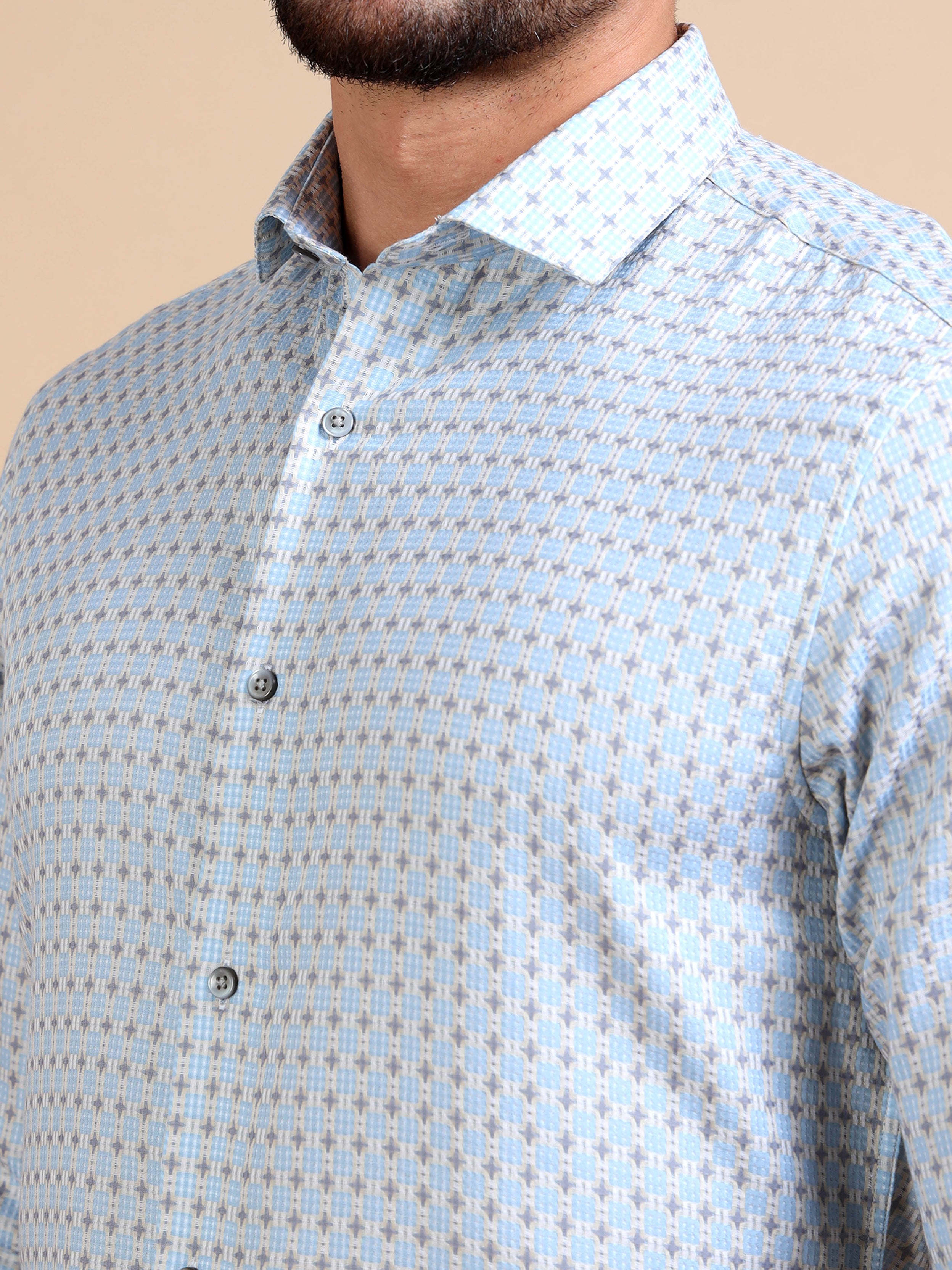 Blue Formal Jacquard Shirt