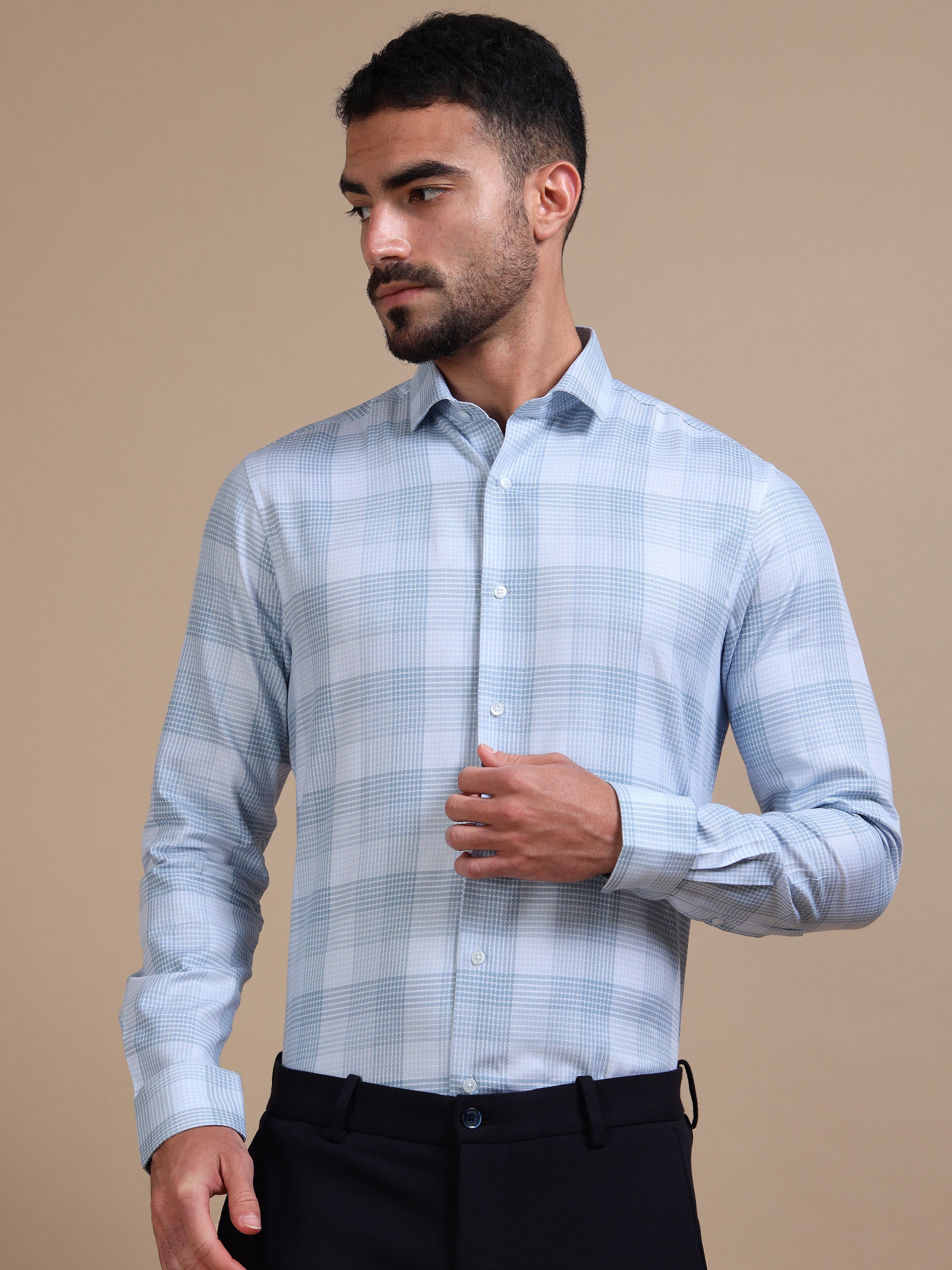 Satire Blue Formal Check Shirt