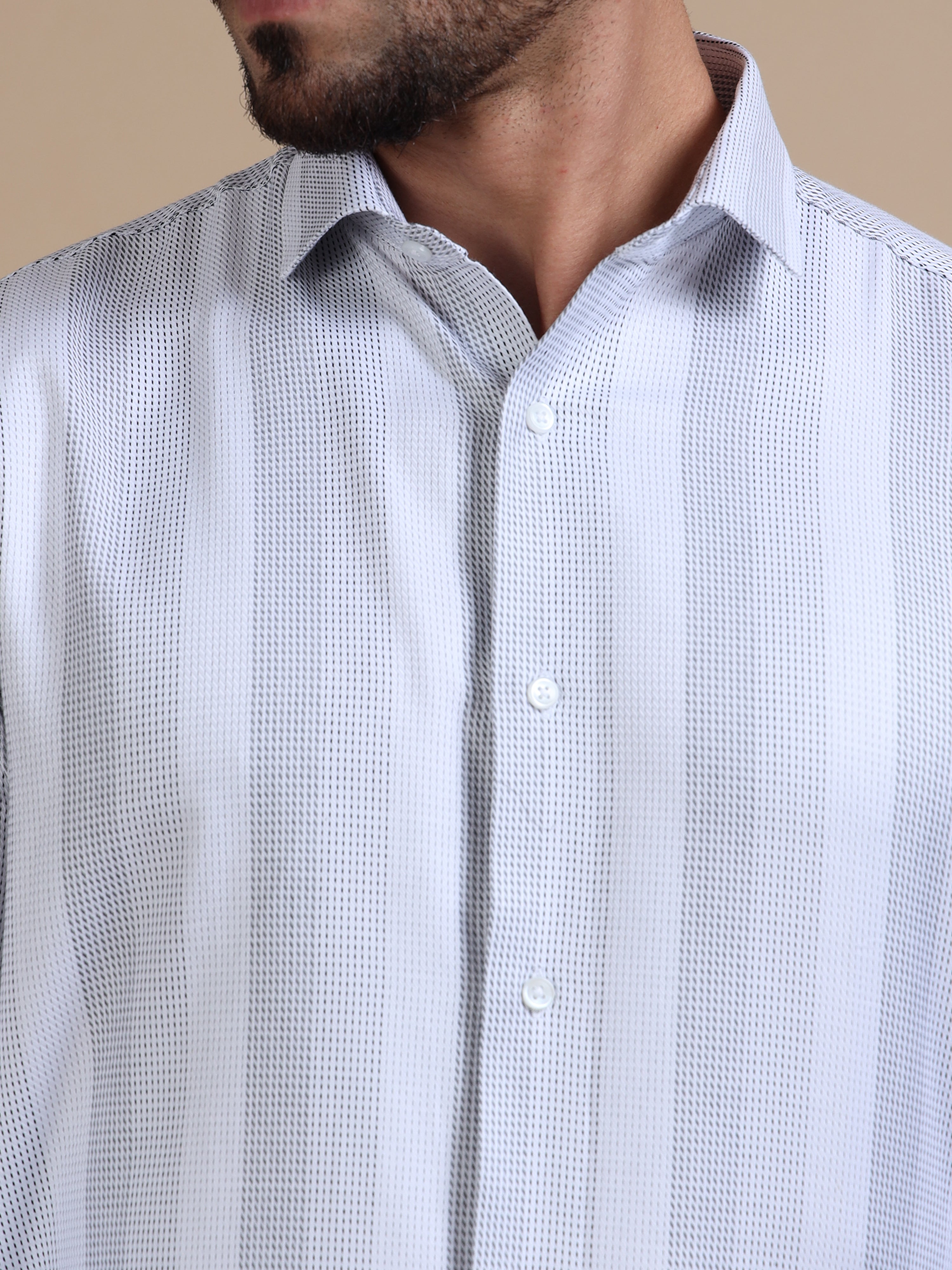 Grey Broad Stripe Formal Shirt