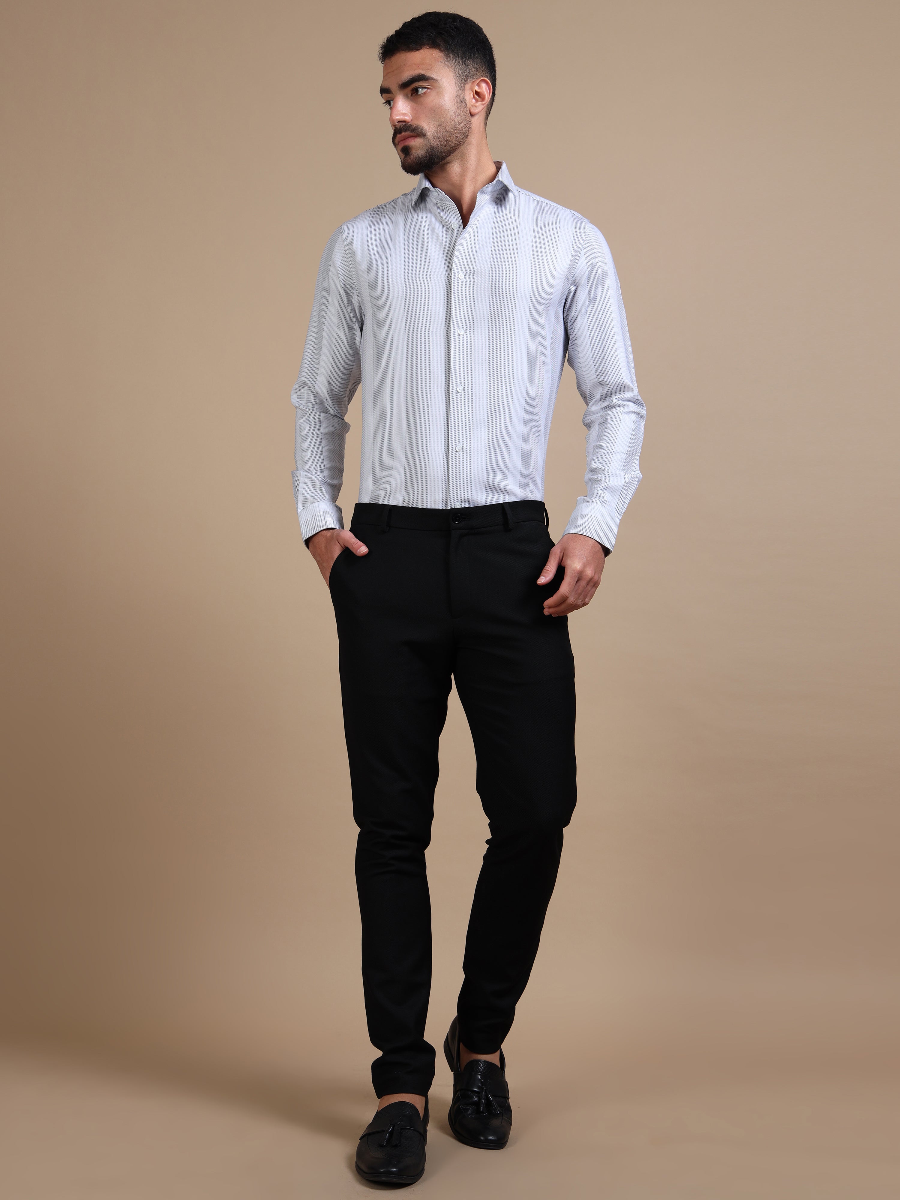 Grey Broad Stripe Formal Shirt