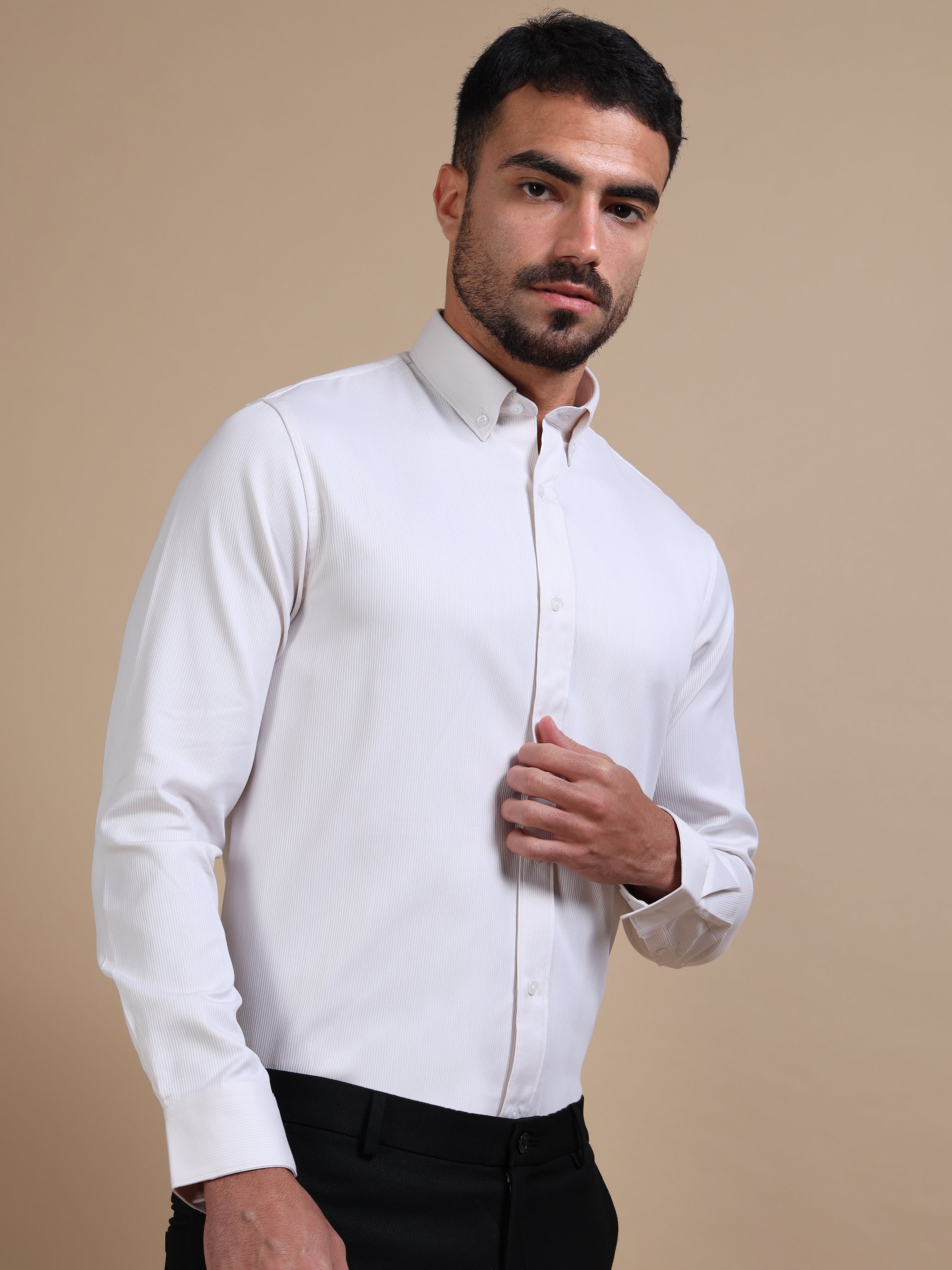 Cream Zen Button-down Stripe Shirt